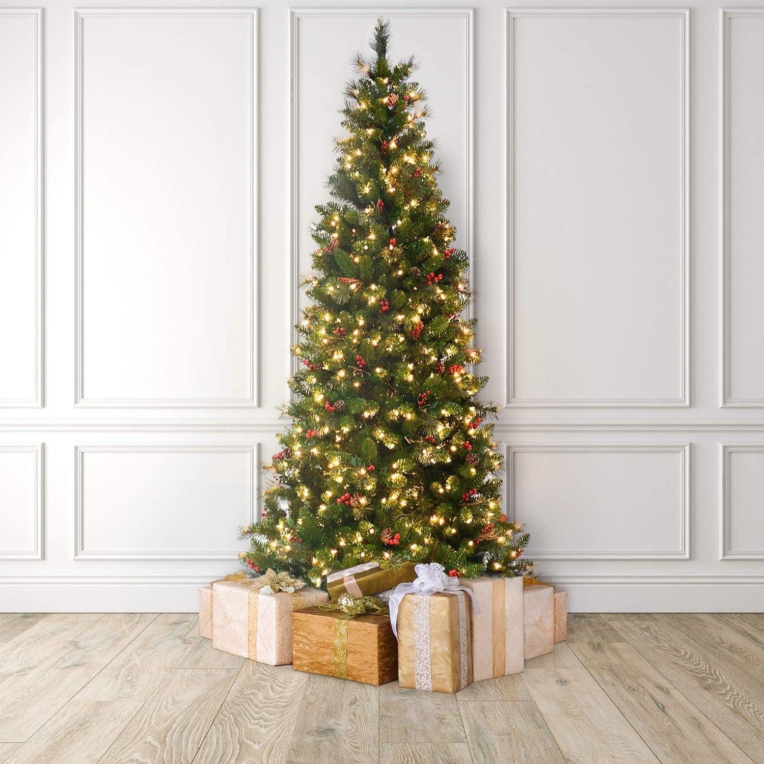 Martha Stewart 5ft Pre-Lit Artificial Christmas Tree with Pinecone and Berry Decorations - Clear LED Lights for Holiday Home Decor & Festive Party Decoration