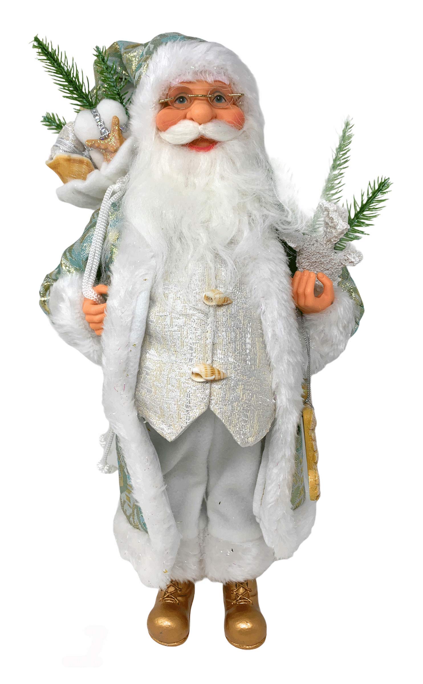 16-Inch Standing Christmas Santa Claus Figurine - Holiday Home Decor for Shelves, Mantels & Tabletop | Coastal Santa Collectible for Christmas Tree, Gift Exchange & Winter Decorations