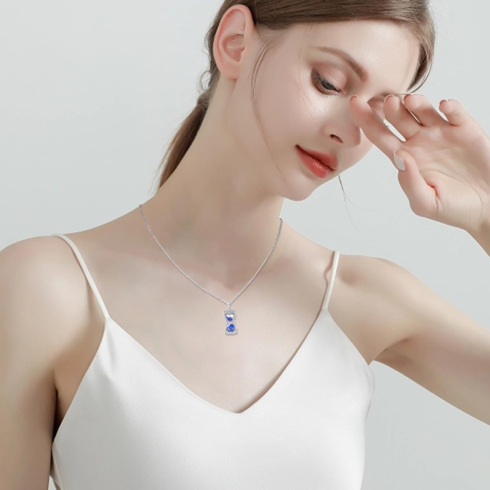 925 Sterling Silver Blue Hourglass Pendant Charm Necklace for Women - Elegant Jewelry Gift for Birthday, Anniversary & Special Occasions