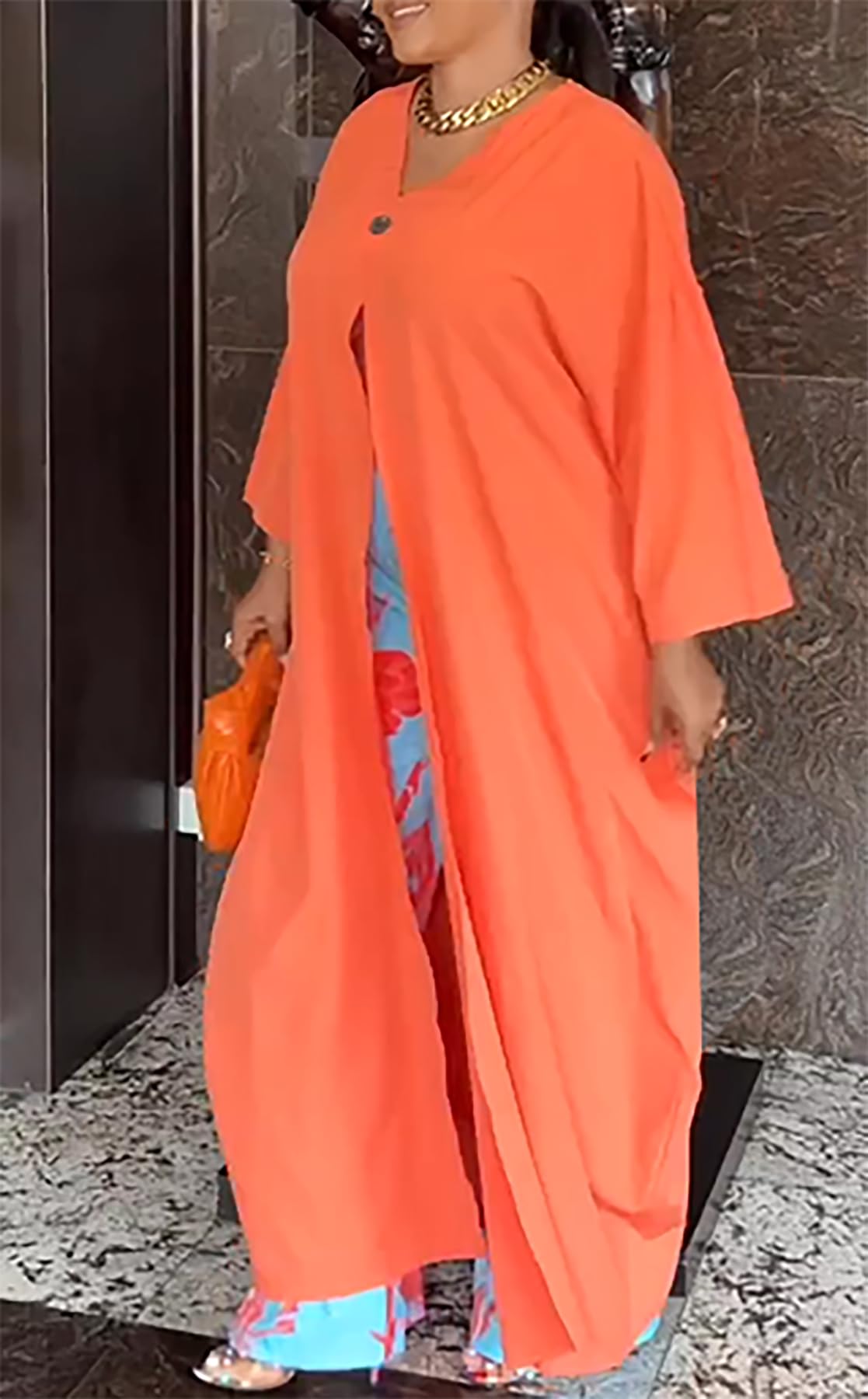 2 Piece Sets for Women - African Print Button V Neck Long Split Caftan Top with Wide Leg Pants - Plus Size Outfit for Beach Vacation, Summer Party & Casual Wear