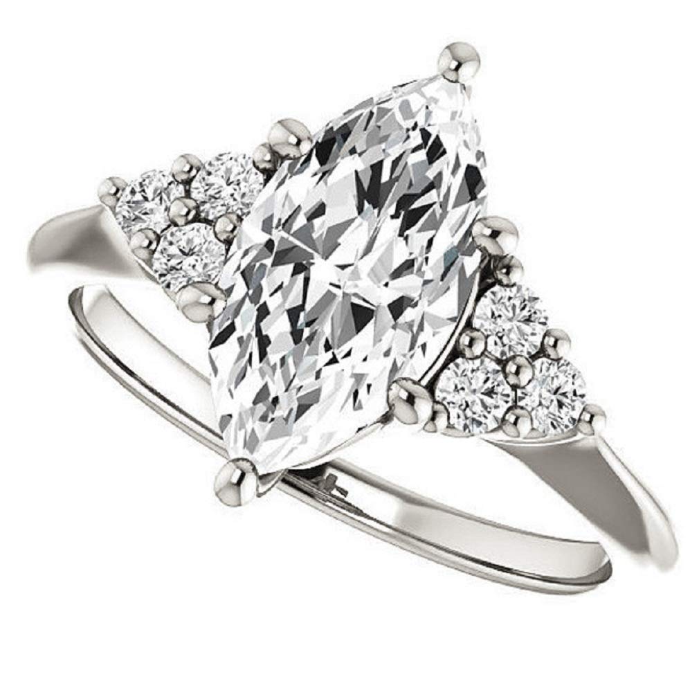 3.00CT Marquise Cut VVS1 Colorless Moissanite Engagement & Wedding Ring Set - 925 Sterling Silver Bridal Jewelry, Perfect Gift for Anniversaries & Proposals