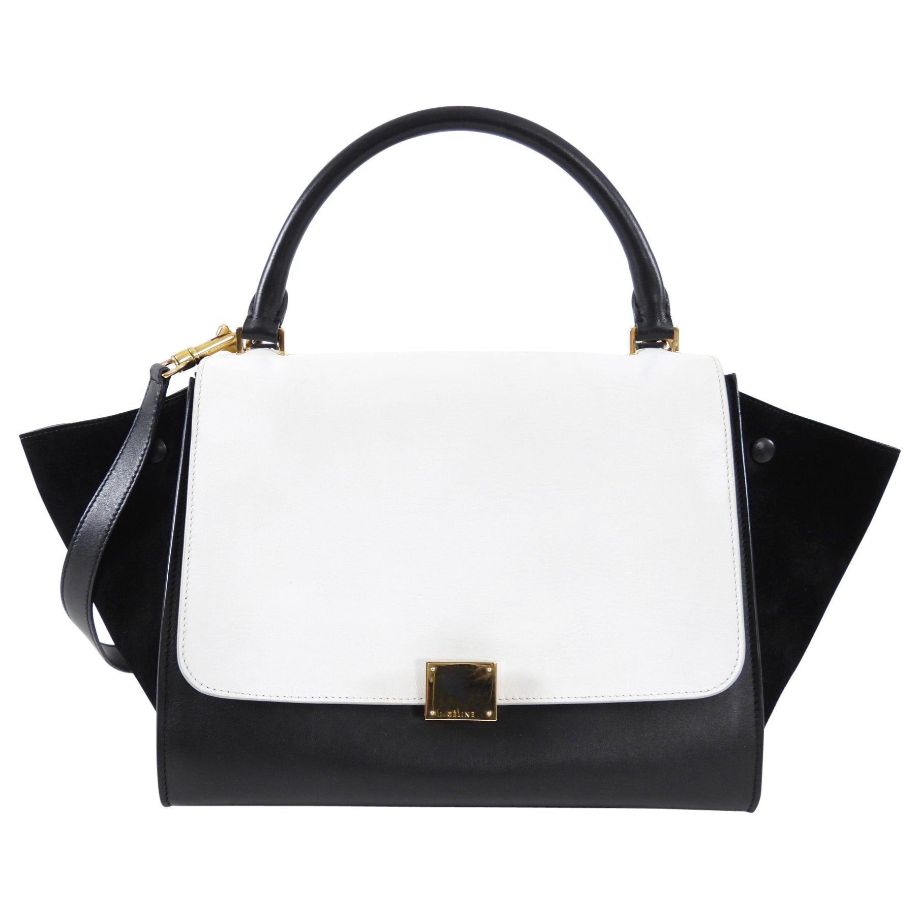 Celine Medium Trapeze Two-Way Handbag in Black & White - Stylish Crossbody & Shoulder Bag for Work, Travel & Everyday Use