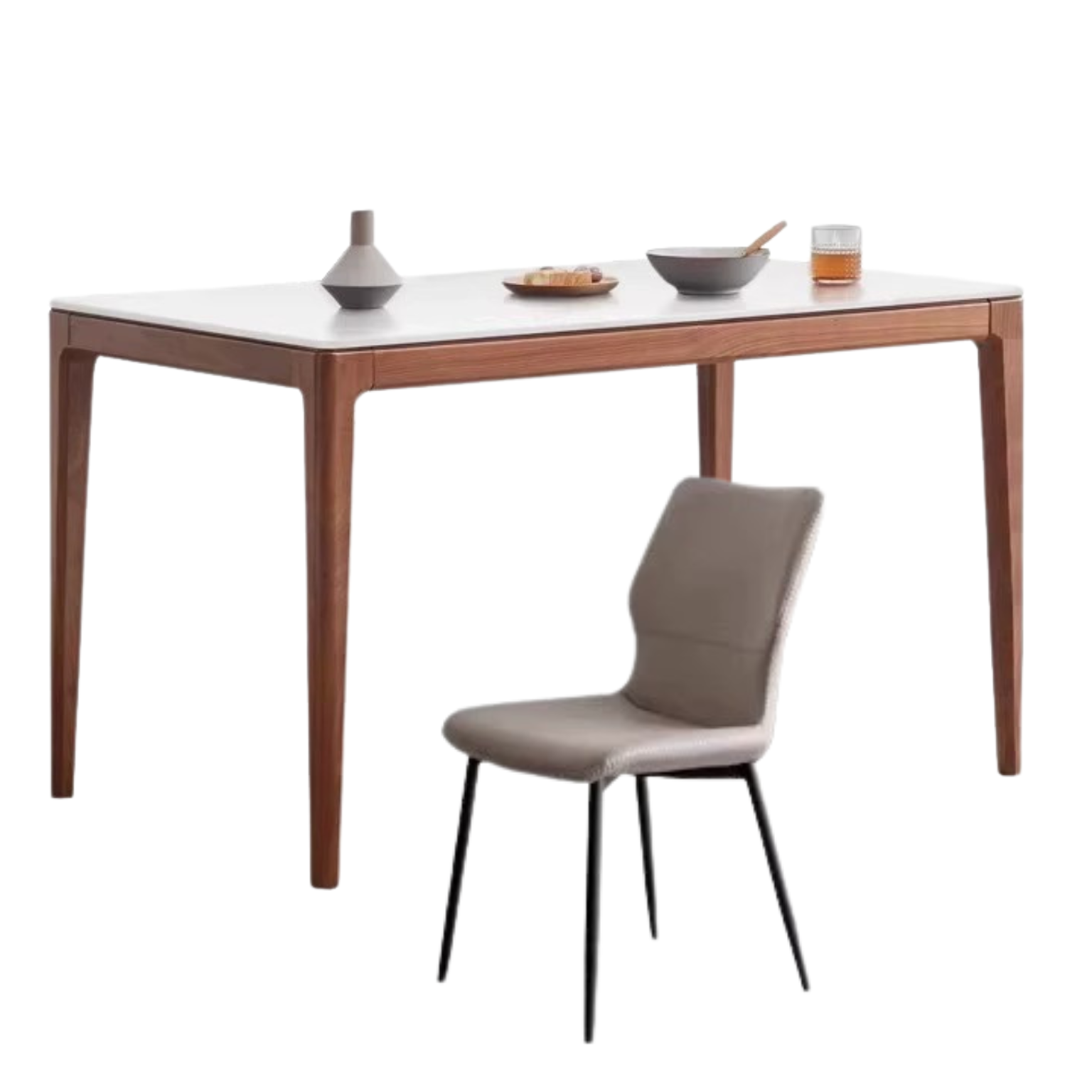 Premium Black Walnut Wood Dining Table with Natural Slate Stone Top - Elegant Farmhouse Style for Dining Room, Kitchen, or Rustic Home Decor