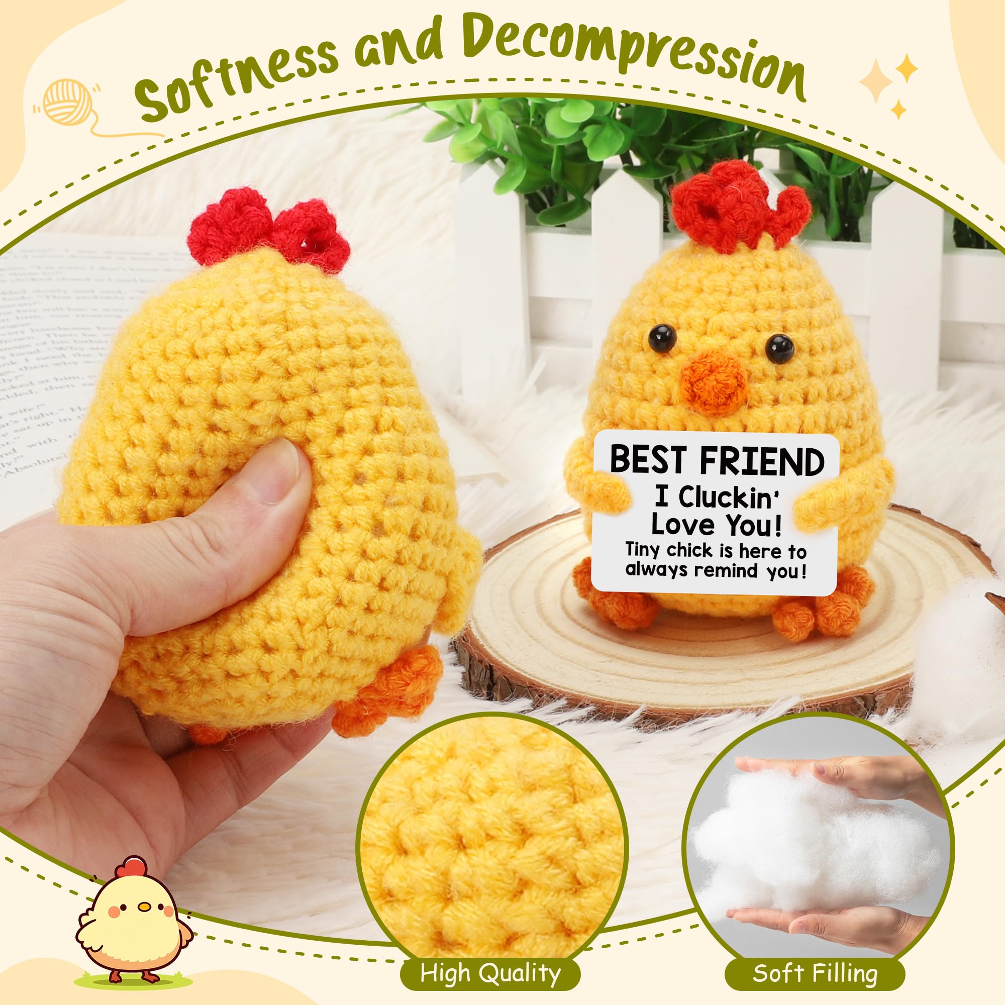 Funny Crochet Chicken Plush Toy - Best Friend Gift for Women, Teens, BFF, Birthday, Mother's Day & Graduation - Handmade Easter Basket Stuffer & Desk Decor - Perfect for Home Office, Dorm Room & Gift Giving