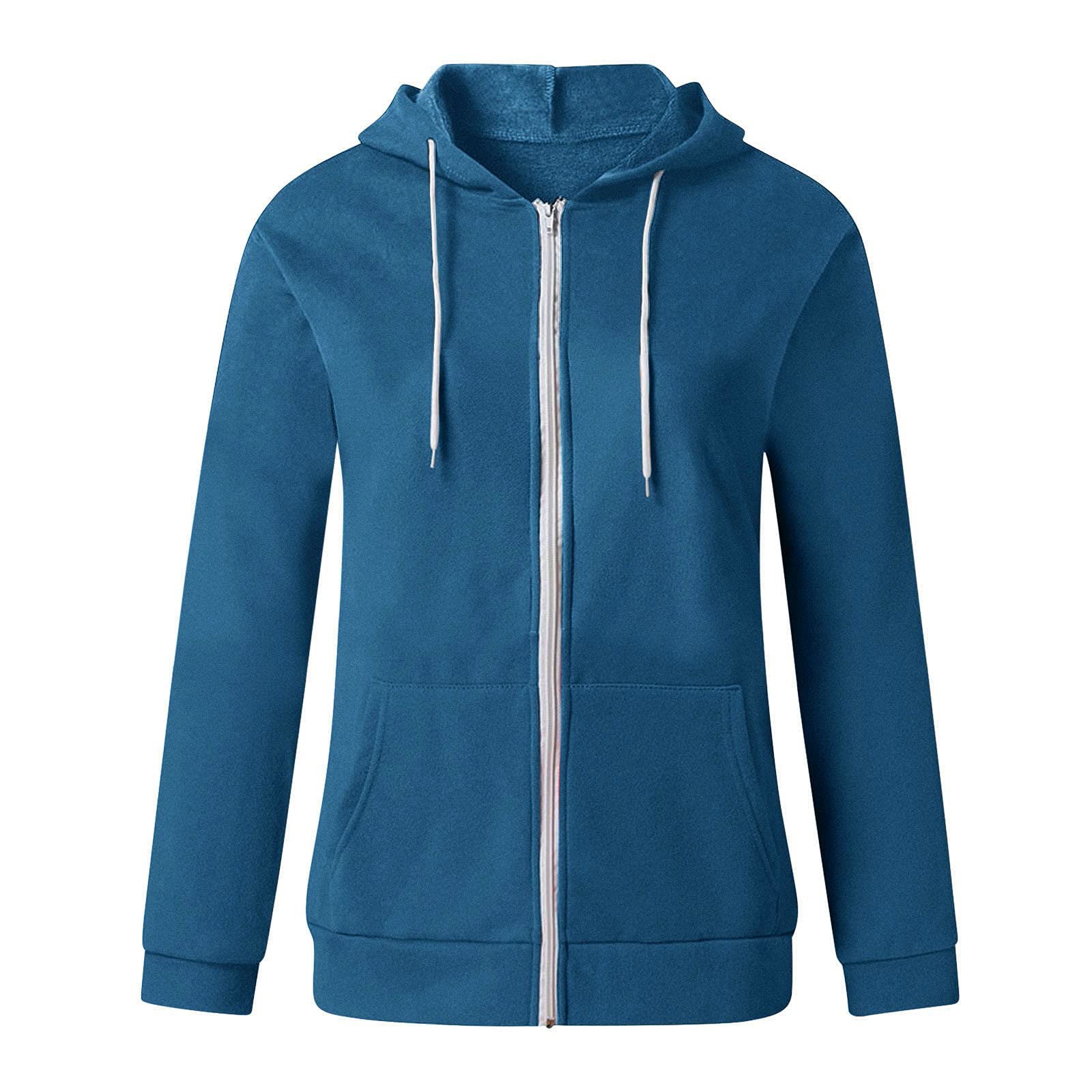 YHEGHT Women's Casual Hooded Solid Color Zipper Jacket with Pockets - Long Sleeve Spring & Fall Warm Up Outerwear for Everyday Wear, Outdoor Activities & Travel