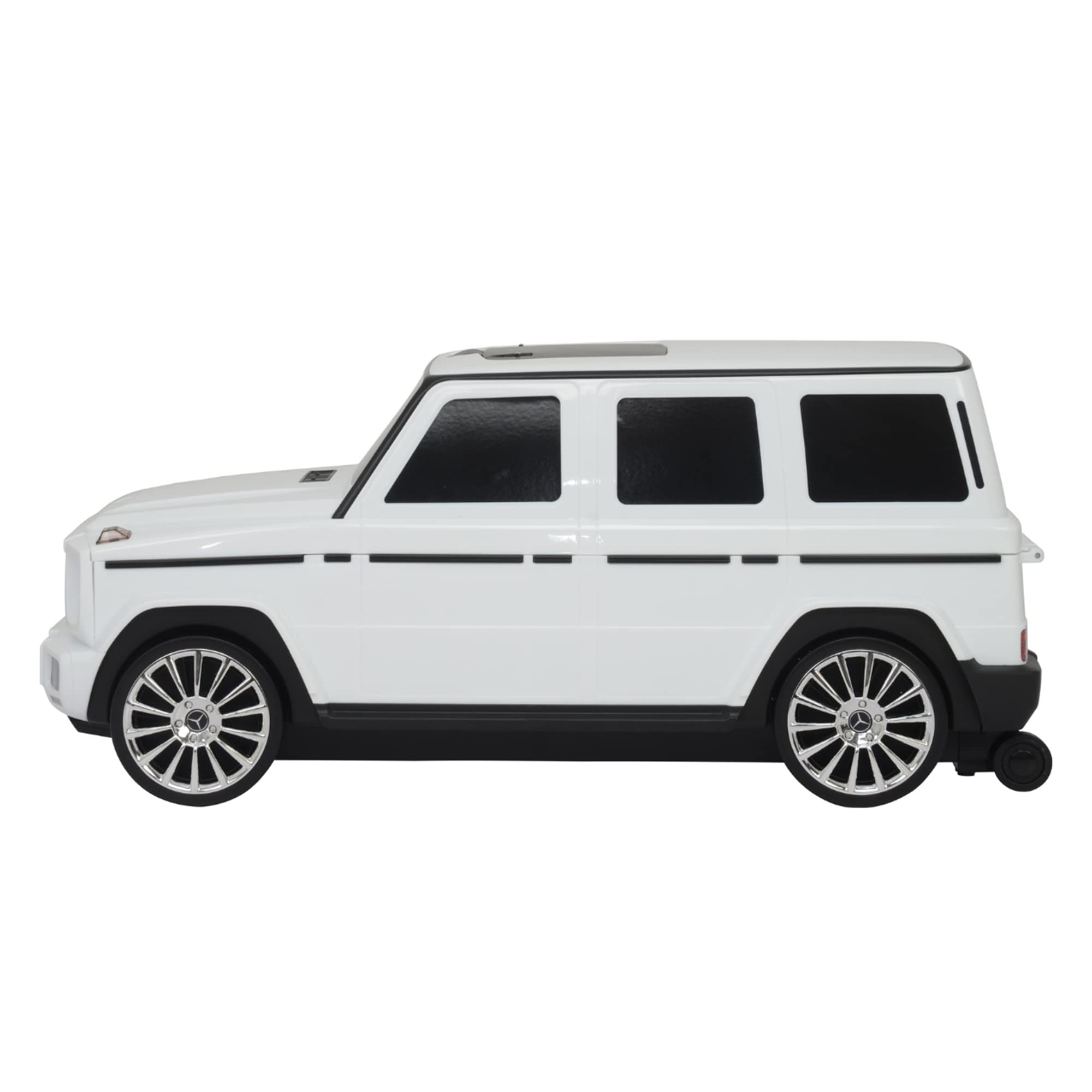 Mercedes G-Class Kids Ride-On Suitcase - Large All-in-One Stroller Luggage for Boys & Girls Ages 2-6 | White SUV Toy Car with Wheels | Perfect for Air Travel, Shopping & Family Outings