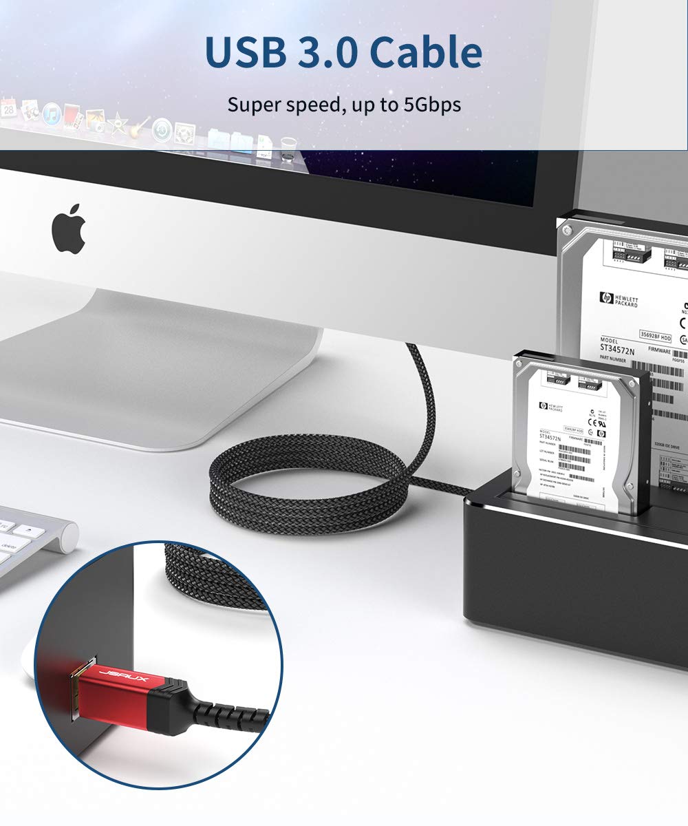 JSAUX 6.6FT USB 2.0 & 3.0 Printer Cable A Male to B Male - Compatible with HP, Epson Printers, Docking Stations, External Hard Drives, Scanners - Perfect for Home Office, Business Printing & Device Connectivity