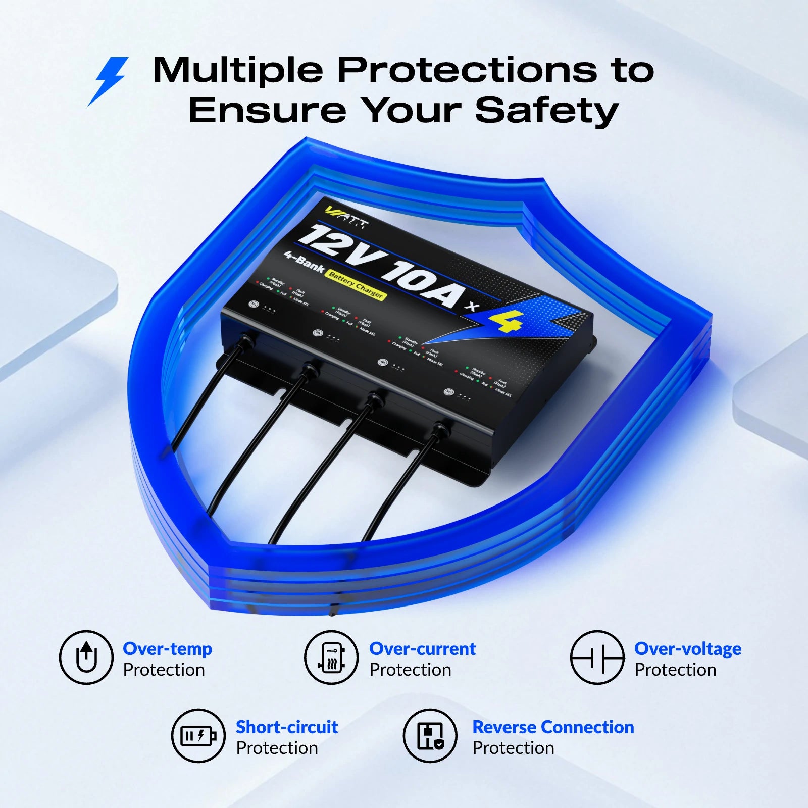 12V 10A 4 Bank Smart Battery Charger - Fast Charging for Marine, RV, ATV, and Car Batteries - Perfect for Boating, Camping, and Off-Road Adventures