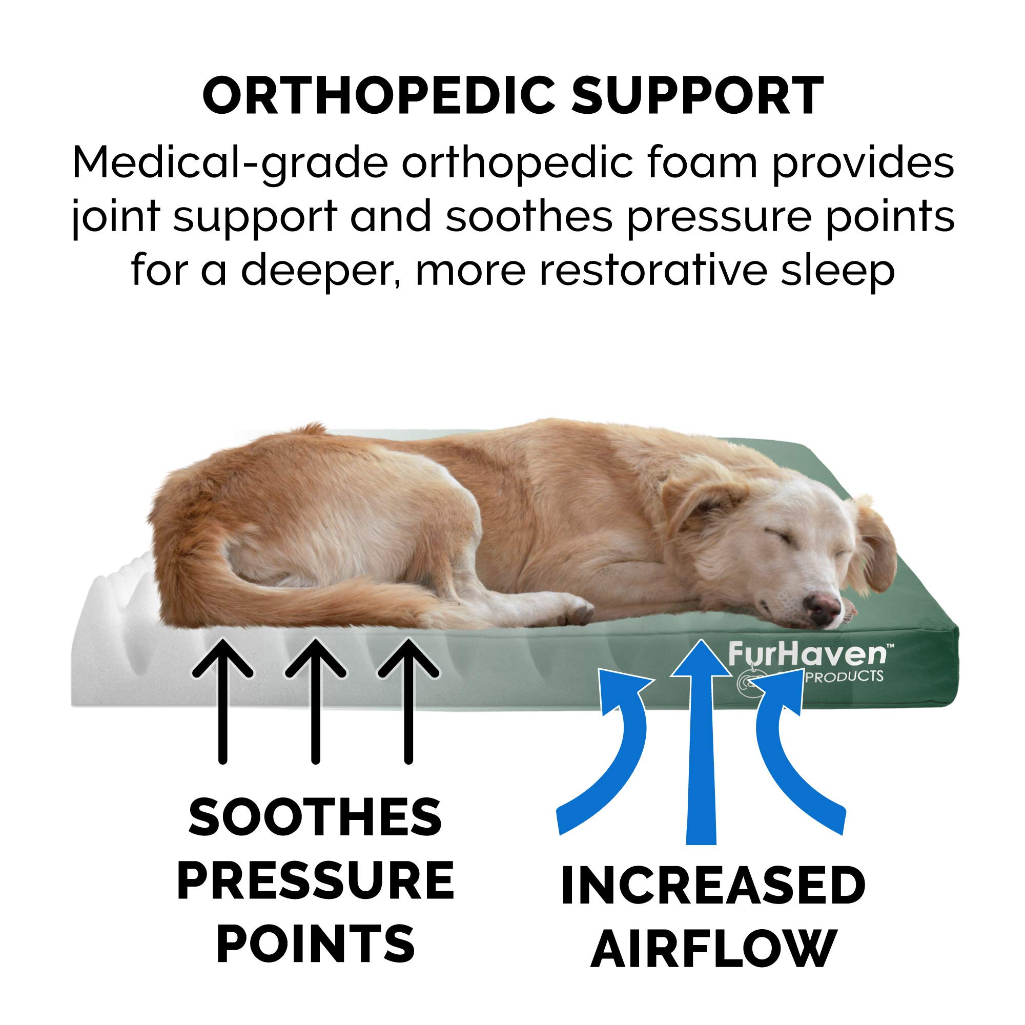 Furhaven Water-Resistant Orthopedic Dog Bed with Removable Cover - Indoor/Outdoor Logo Oxford Polycanvas Mattress for Medium Dogs up to 125 lbs (Forest Green) - Perfect for Home, Office & Travel Use