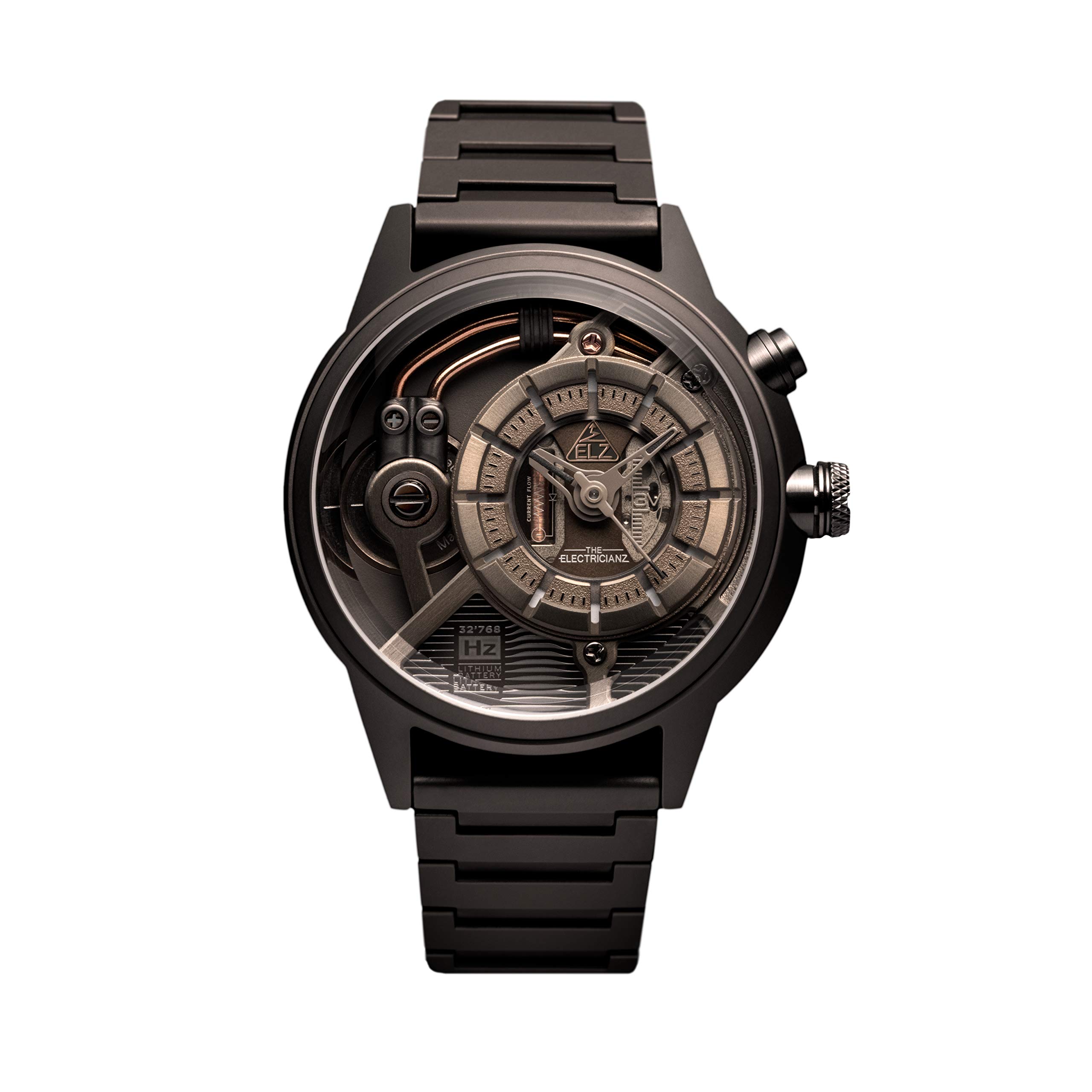 The Electricianz Monochrome Steel Z Men's LED Watch - Swiss-Designed Unique Electric Module, 45mm Stainless Steel Case & Bracelet - Perfect for Tech Enthusiasts and Modern Professionals