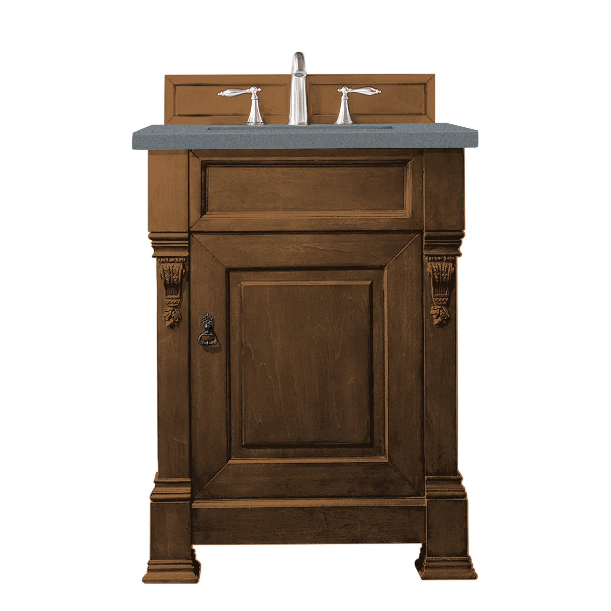 Brookfield 26-Inch Single Bathroom Vanity Set with Country Oak Finish & 3CM Calacatta Blue Quartz Countertop - Perfect for Modern Farmhouse & Coastal Bathroom Designs