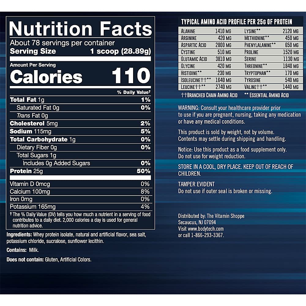 BodyTech Whey Protein Isolate Powder - 25g Protein per Serving with BCAAs for Muscle Recovery & Growth - Post-Workout Supplement - Vanilla Flavor (5lb) - Ideal for Gym, Fitness & Bodybuilding