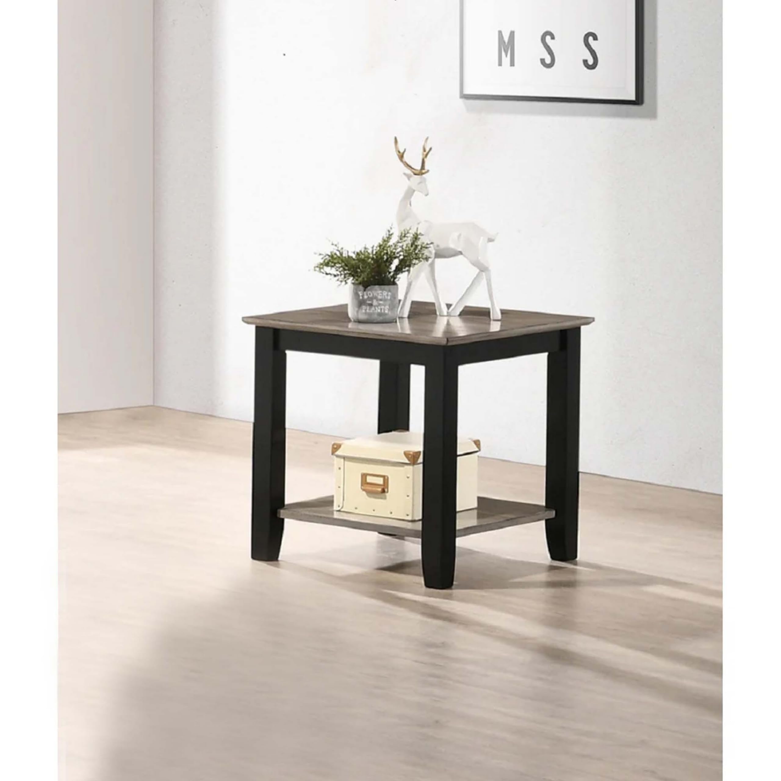 Benjara Wooden End Table with Open Shelf - Black and Gray Nightstand for Living Room, Bedroom, or Office - Modern Side Table with Storage Space