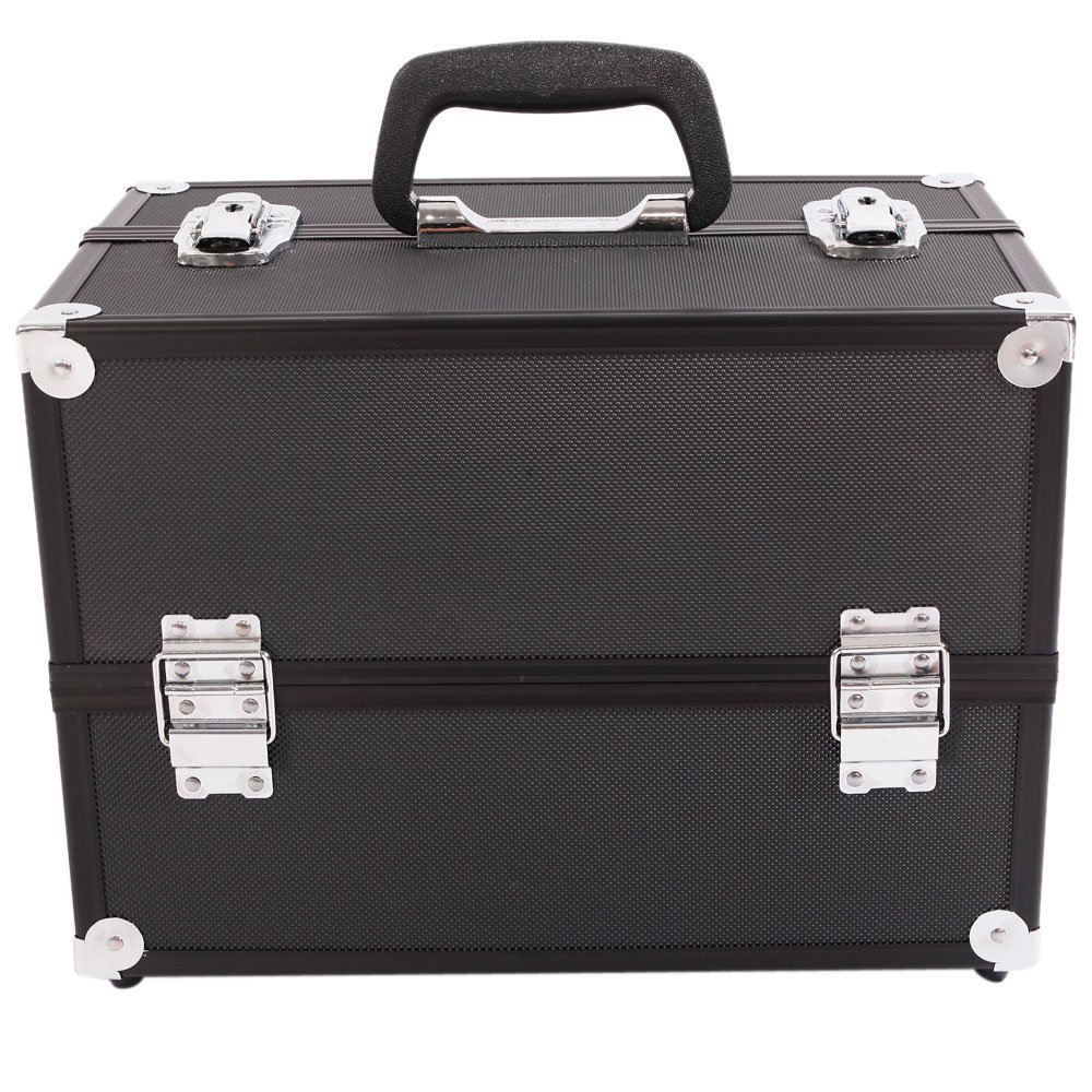 Professional HOMEN Makeup Train Case & Jewelry Organizer - Black Cosmetic Storage Box for Travel, Salon, and Home Use