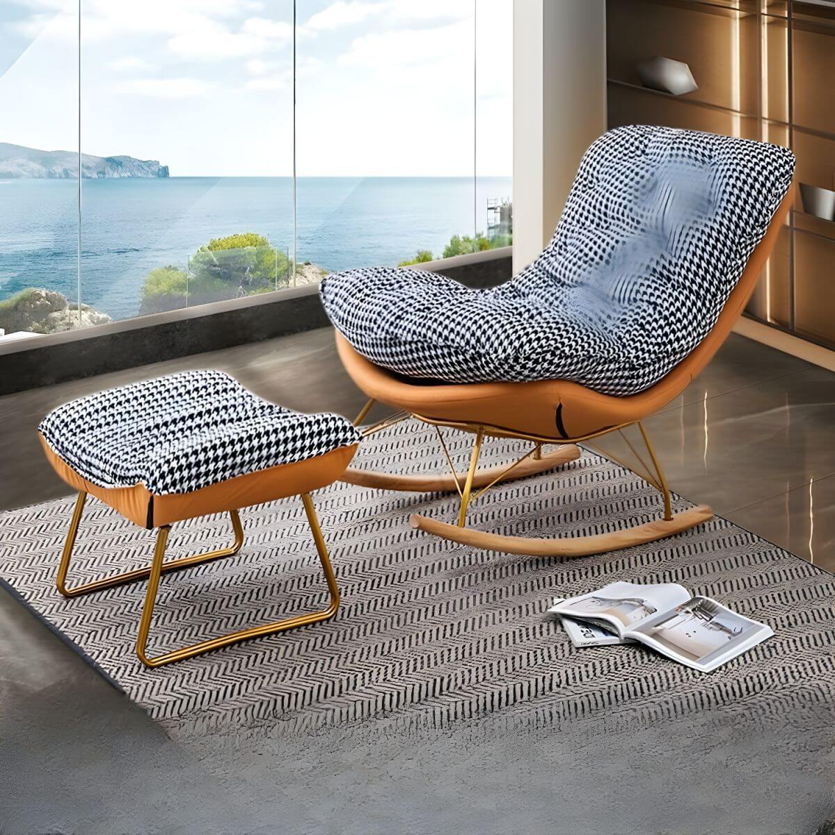 Modern Flannel Upholstered Rocking Chair with Removable Back Cushion - Comfortable Indoor Lounge Chair for Nursery, Living Room & Reading Nook