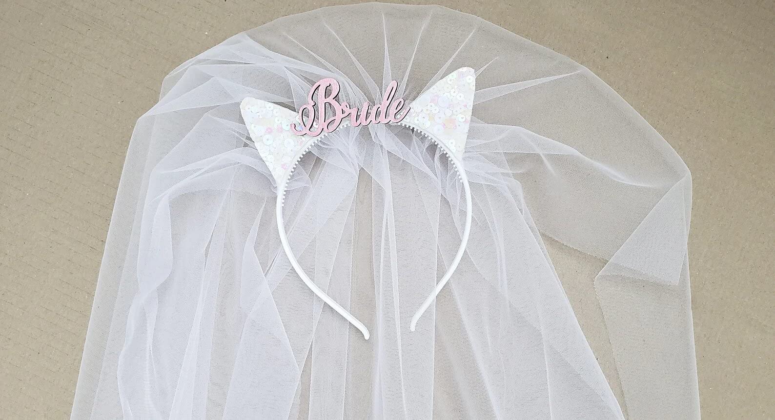 Bridal Cat Ears Headband with Veil - Wedding Hair Accessory for Bride to Be - Perfect for Bachelorette Parties, Bridal Showers & Cosplay Events