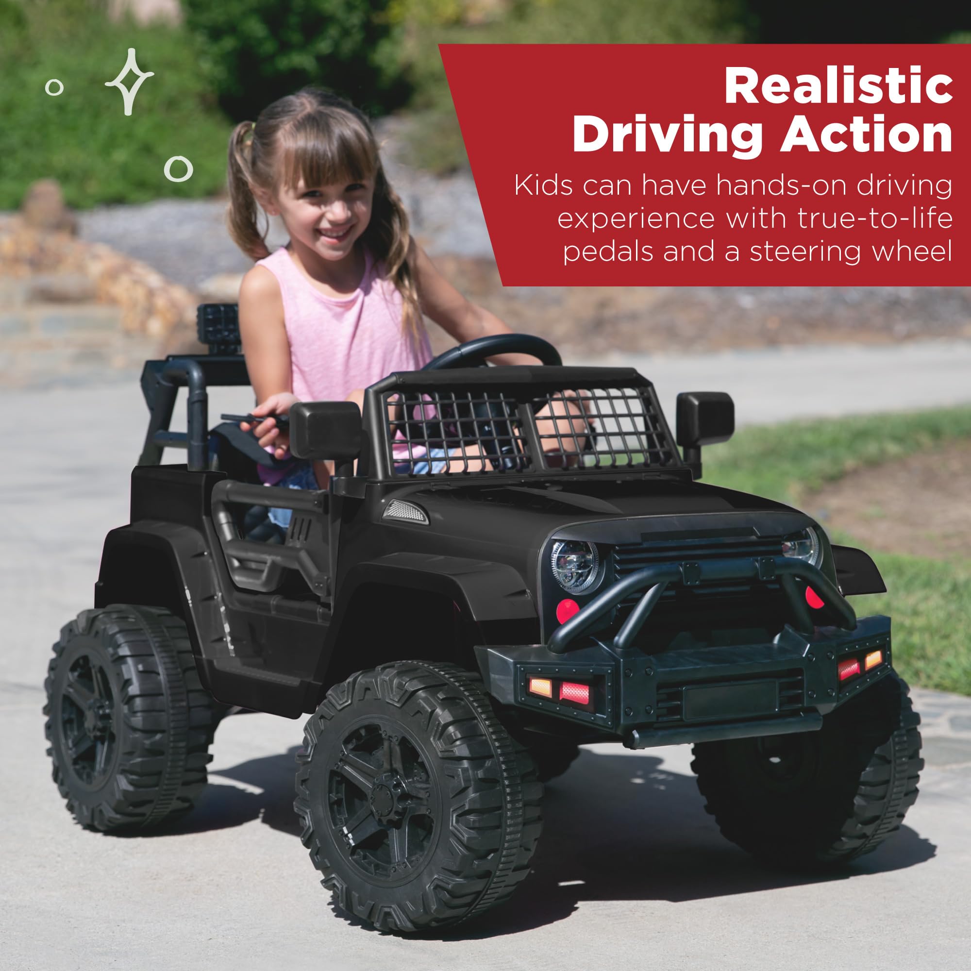 Best Choice Products 12V Kids Ride On Truck with Parent Remote Control - Electric Toy Car with Spring Suspension, LED Lights & AUX Port - Black - Perfect for Outdoor Play, Birthday Gifts & Toddler Pretend Driving