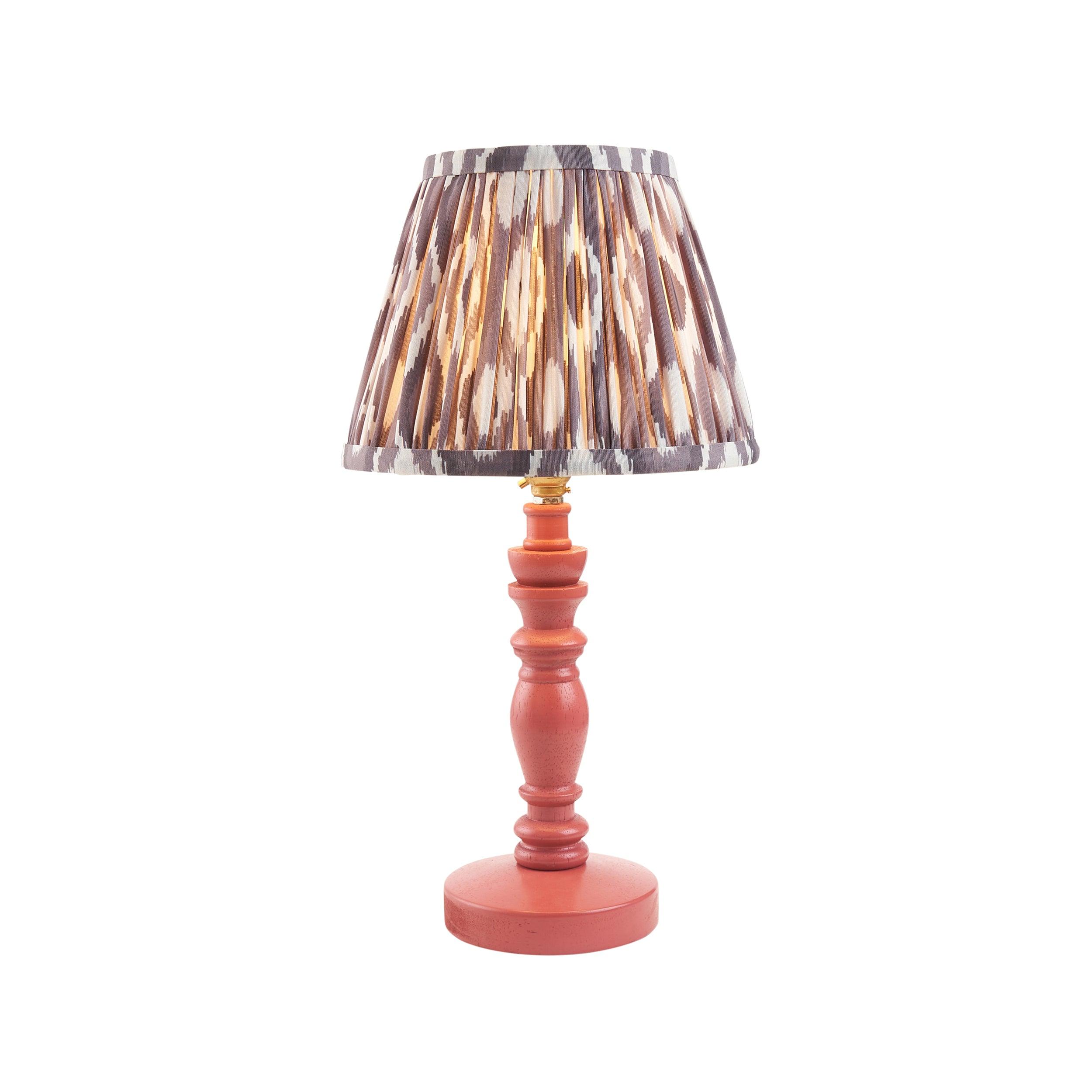 Bibury Pink Table Lamp with Ikat 20cm Pearl Grey Shade - Modern Bedside Lighting for Bedroom, Living Room & Office Decor