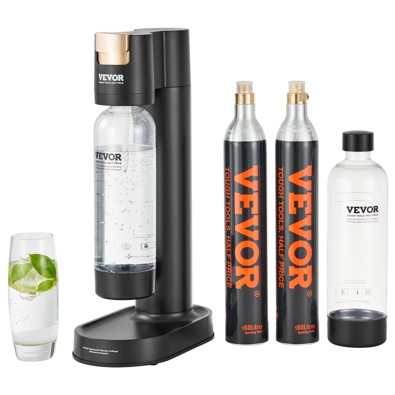 VEVOR Sparkling Water Maker - Home Soda Machine with 2 BPA-Free 1L Bottles & 2 CO2 Cylinders (60L Compatible) | Make Carbonated Drinks for Parties, Healthy Hydration & DIY Sodas