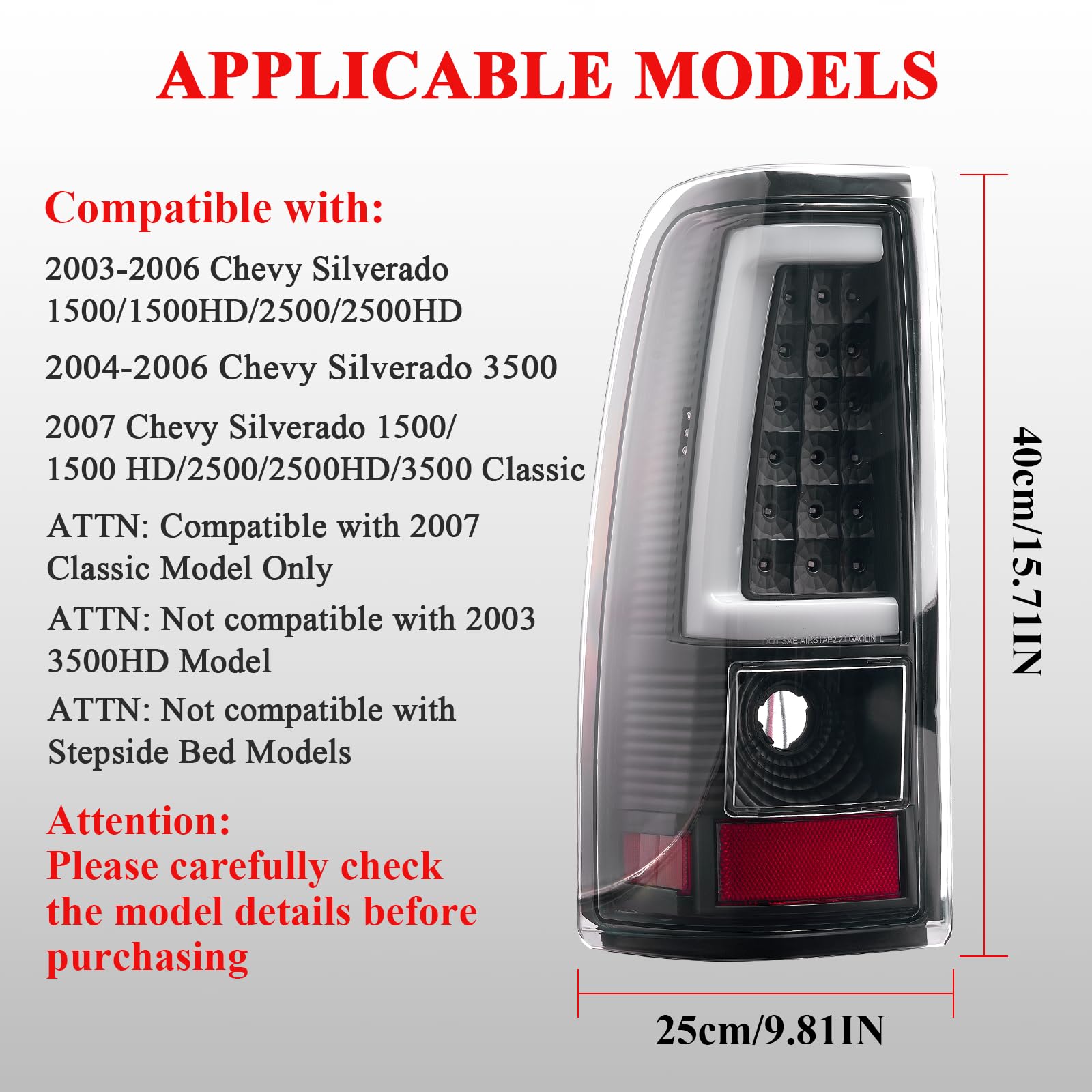 WonVon LED Tail Lights Compatible with 2003-2006 Chevy Silverado 1500/2500/3500 & 2007 Classic - C-Type Black Housing Brake Lamps (Pair) - OE Replacement for Driver & Passenger Side - Perfect for Truck Upgrades & Night Driving Safety