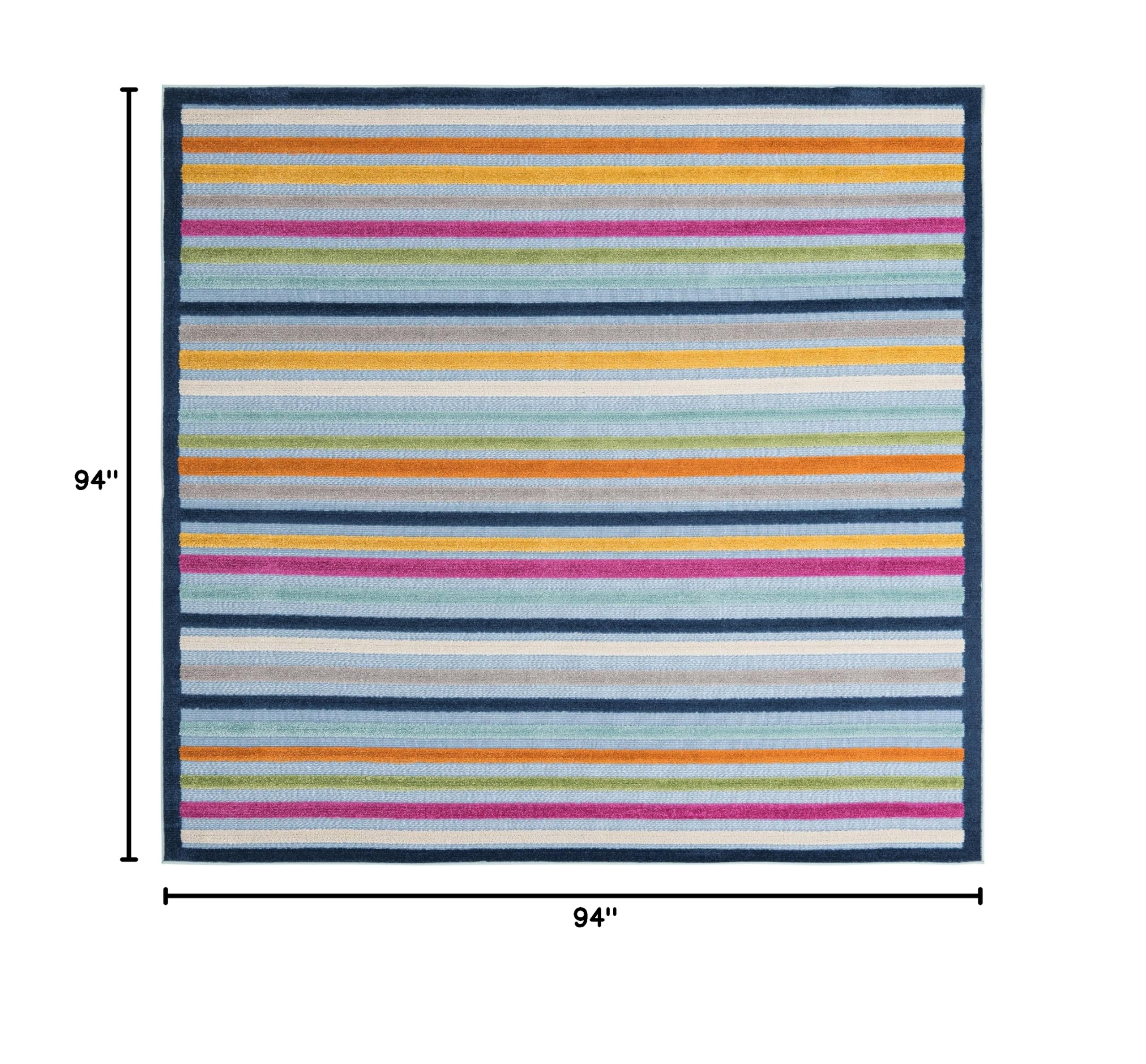 Aruba Outdoor Collection 8x8 FT Blue Low-Pile Rug - Waterproof & Durable for Patio, Deck, Porch | Perfect for Outdoor Spaces, Living Rooms, Kitchens & Entryways | UV Resistant & Easy to Clean