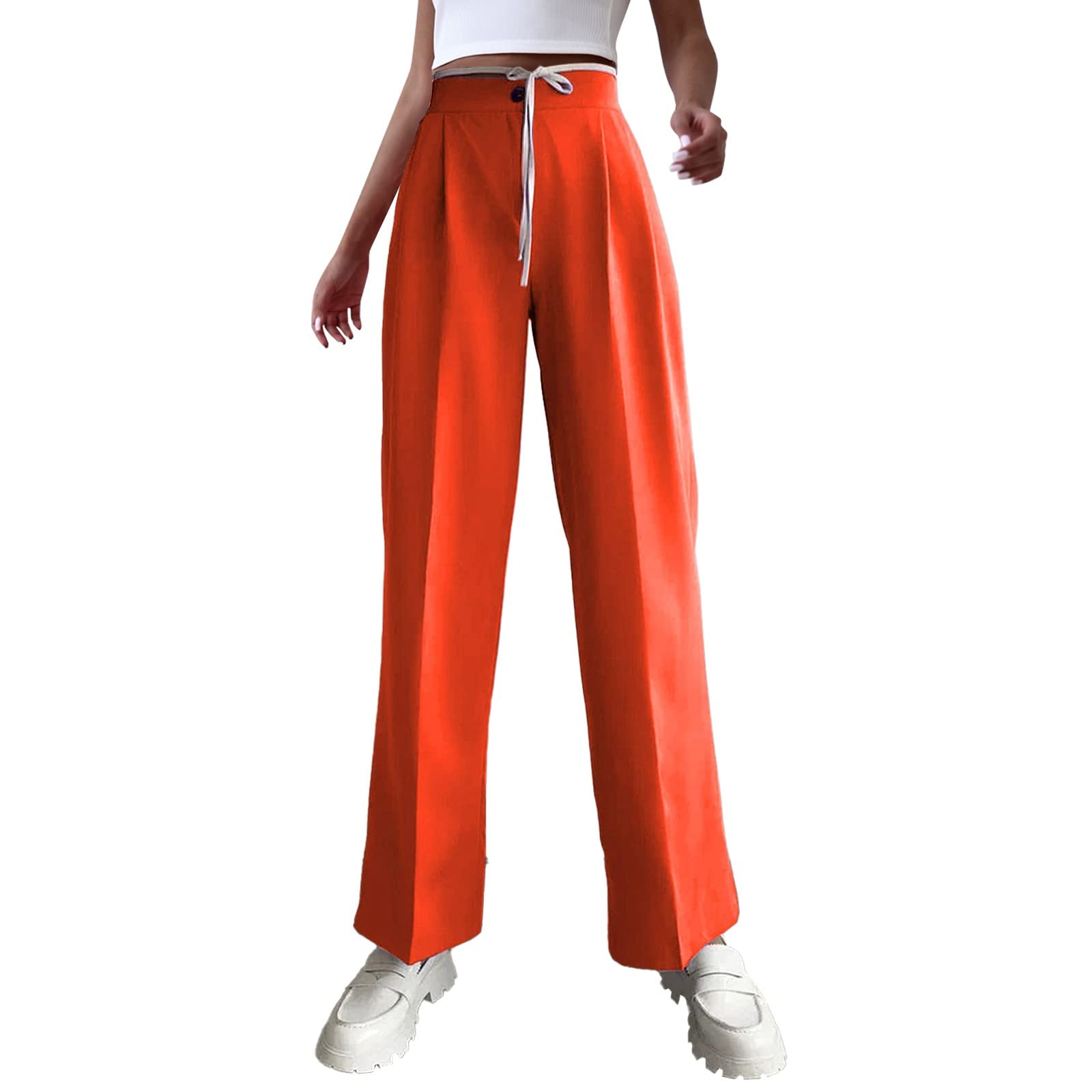 WOCACHI Women's High Waisted Wide Leg Palazzo Pants - Stretchy Office Work Pants & Casual Straight Leg Slacks for Business, Travel & Everyday Wear