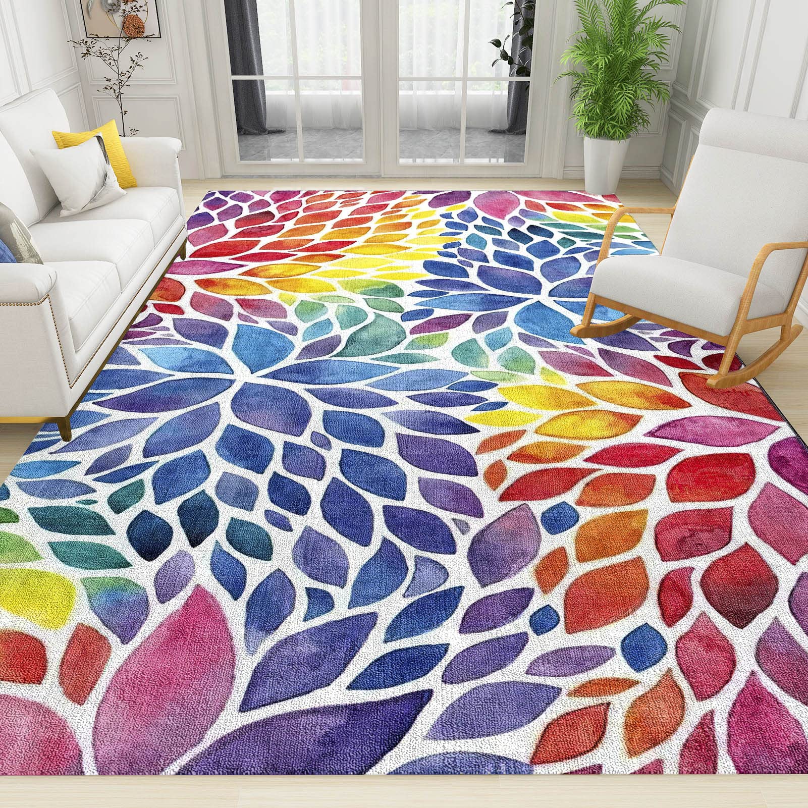 Modern Dahlia Floral Washable Area Rug 5' x 8' - Multicolor Abstract Floral Floor Carpet for Living Room, Bedroom, Dorm | Soft Non-Slip Rug for Home Decor, Office & Nursery