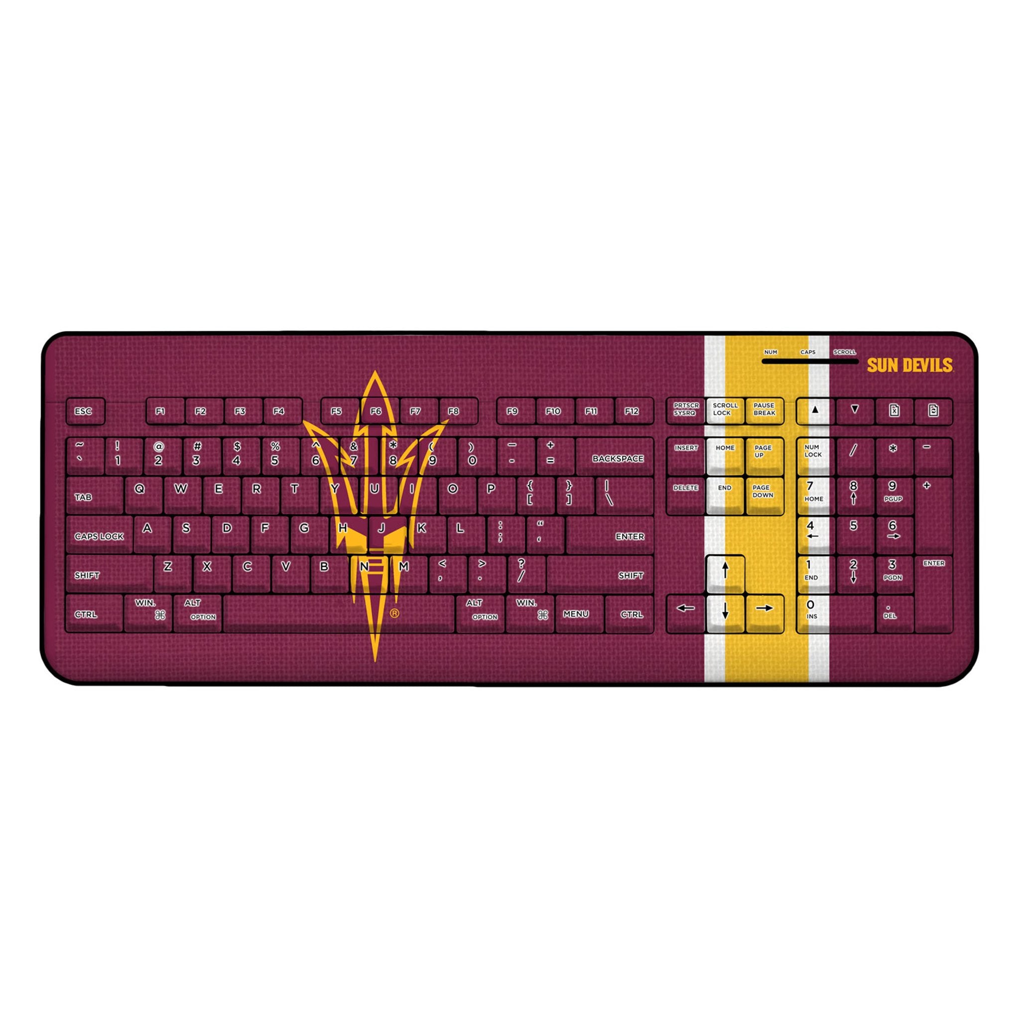 Arizona State University Sun Devils Stripe Wireless USB Keyboard - Ergonomic Design for Gaming, Office & College Dorm Use