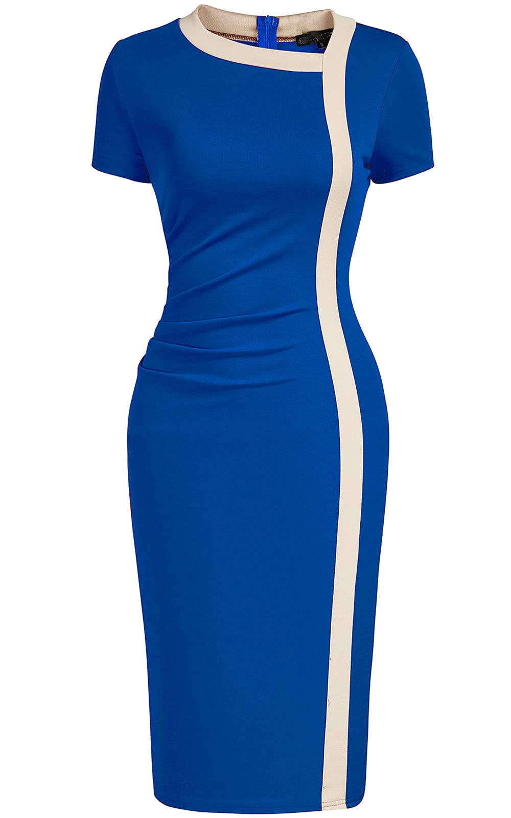 Vintage Ruffle Colorblock Pencil Dress for Women - Elegant Business Office & Church Attire - Perfect for Work, Weddings, and Formal Events
