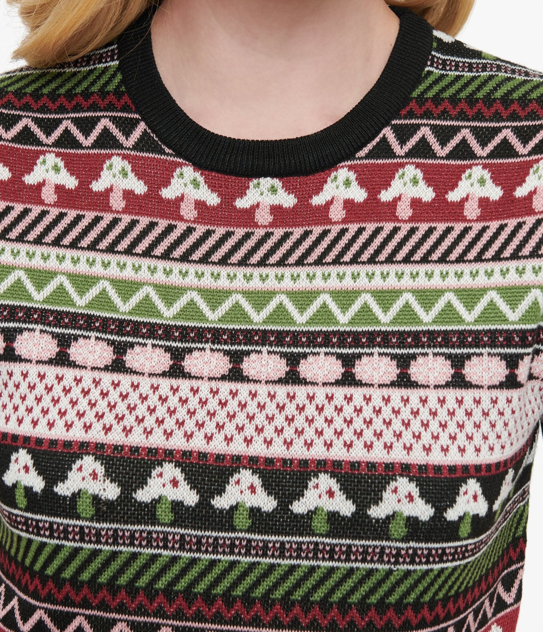 Vintage 1950s Mushroom Jacquard Sweater Women's Retro Knit Pullover - Perfect for Fall Fashion, Holiday Parties & Vintage-Inspired Outfits