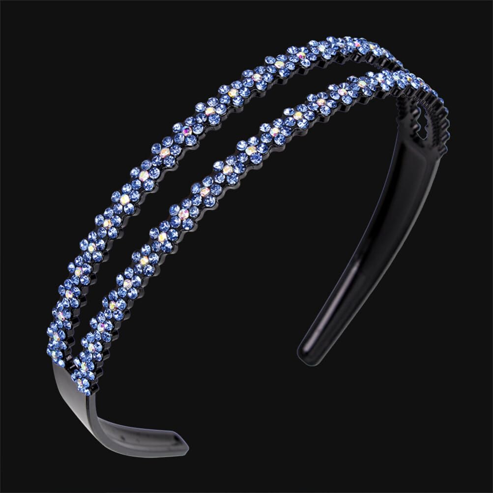 Lurrose 3-Pack Crystal Teeth Headbands for Women - Rhinestone Flower Hard Plastic Double Row Non-Slip Hair Bands | Perfect for Weddings, Parties, and Special Occasions