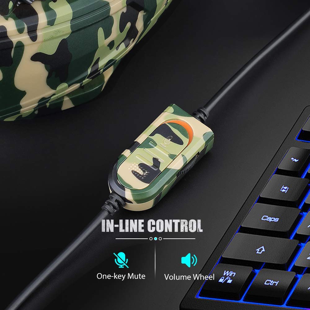 Picozon Gaming Headset with Noise Cancelling Mic - 3.5mm Wired Headphones for PS5, PS4, Xbox, PC, Laptop, iPad, Smartphones - Lightweight Over-Ear Design with Crystal Clear Sound - Perfect for Gaming, Streaming & Online Classes (Camouflage Green)
