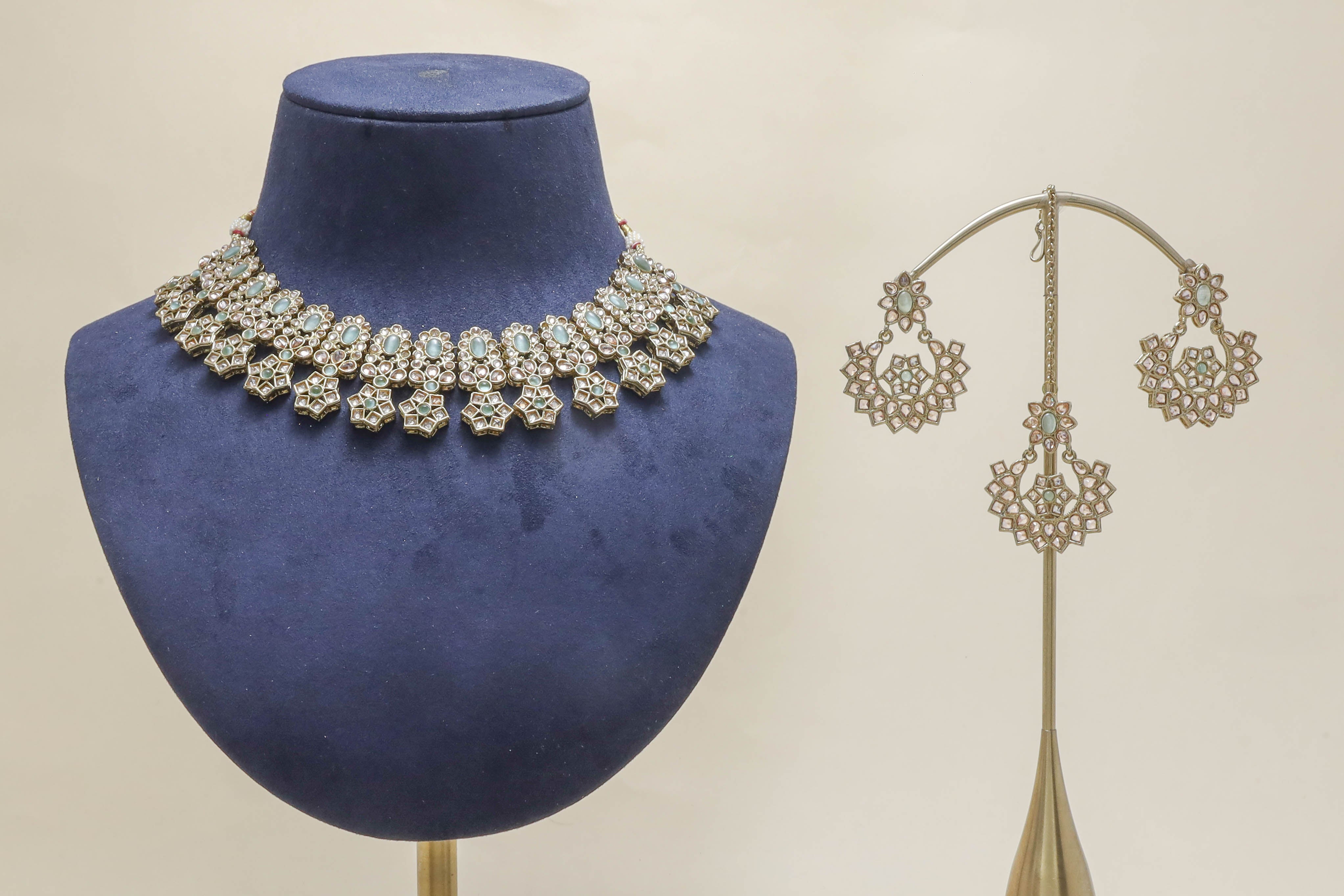 ESHA POLKI Full Set Jewelry - Handmade Indian Bridal Necklace Set with Earrings & Maang Tikka - Perfect for Weddings, Festivals & Special Occasions