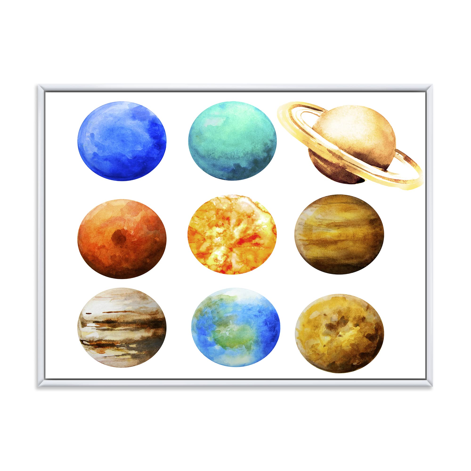 DesignQ Various Planets in Orbit - Modern Framed Canvas Wall Art Print for Living Room, Bedroom & Office Decor | Space-Themed Home Decoration