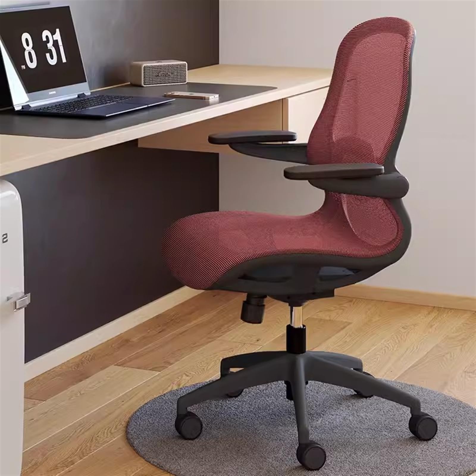 Ergonomic Mesh Office Chair with Adjustable Lumbar Support & Flip-Up Arms - High Back Swivel Computer Task Chair for Home & Office Workspace (Red) - Perfect for Long Hours of Sitting & Comfortable Working