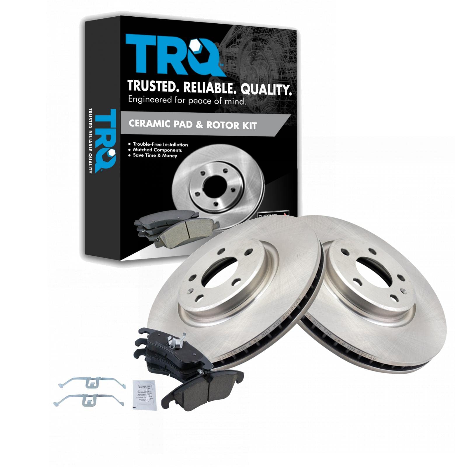 Premium TRQ Front Posi Ceramic Disc Brake Pads & Rotors Kit for Audi A3 A4 A5 Q5 - High-Performance Braking for Daily Commute & Sporty Driving