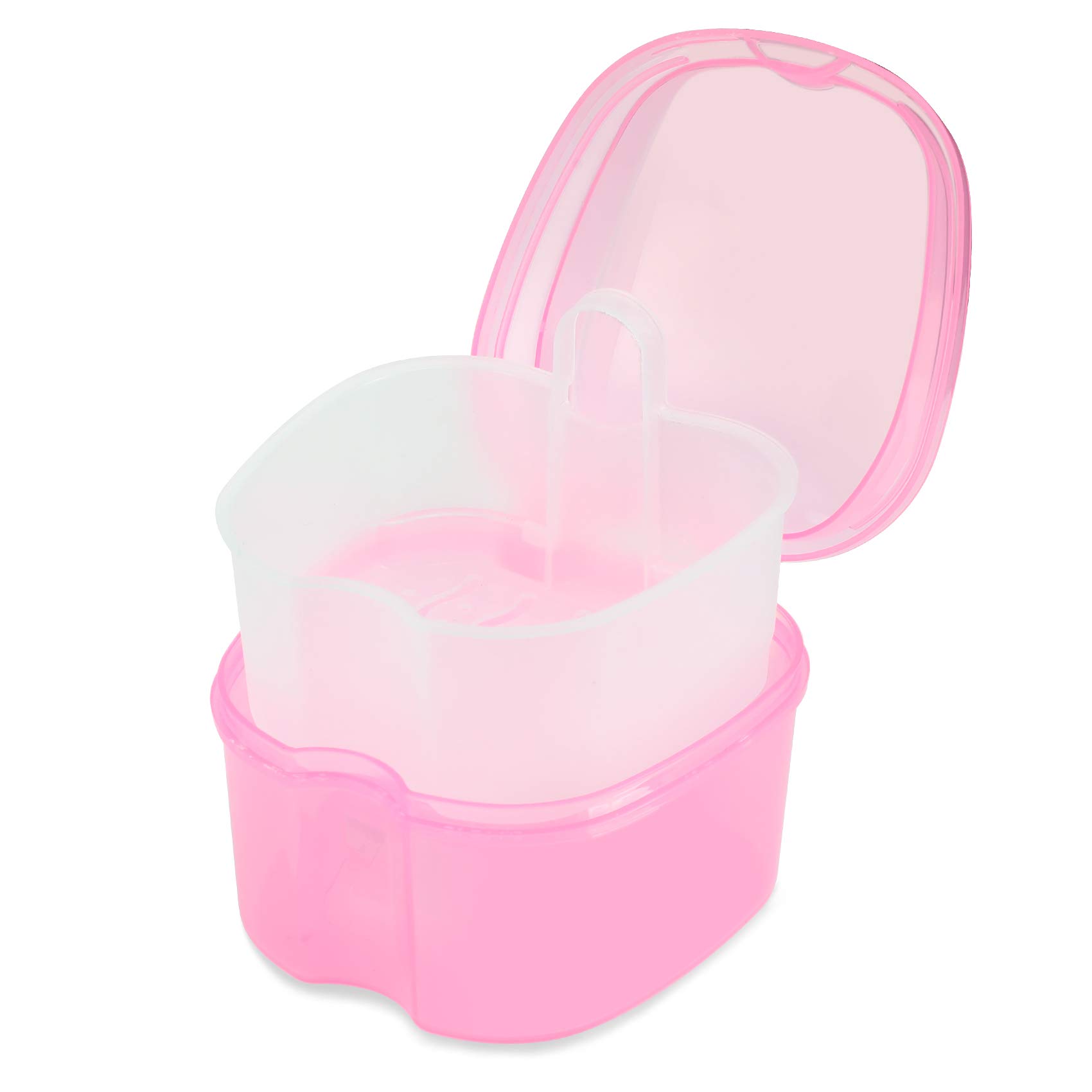 Orthodontic Retainer Case with Waterproof Lid - Denture Soaking Bath Box & Mouthguard Storage Container - Pink | Perfect for Travel, Home & Daily Dental Care