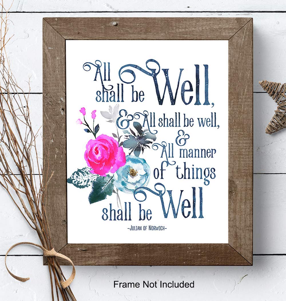 Julian of Norwich 'All Shall Be Well' Christian Wall Art - Inspirational Bible Verse Decor for Home & Church - Catholic Religious Gifts, Spiritual Encouragement, Faith-Based Home Decor - Perfect for Prayer Rooms, Sunday School & Christian Meditation Spaces