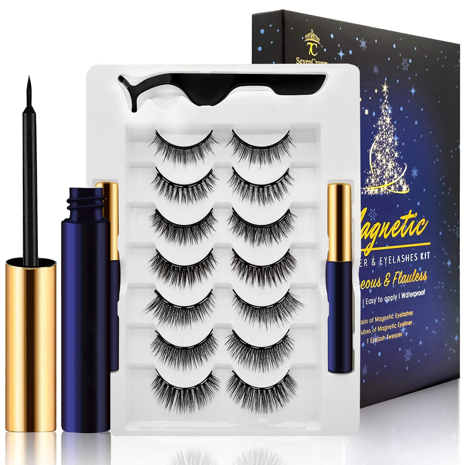 Magnetic Eyelashes & Eyeliner Kit - Reusable False Lashes for Women with Applicator - Natural Look Easy Application Cruelty-Free - Perfect for Parties, Weddings & Daily Wear