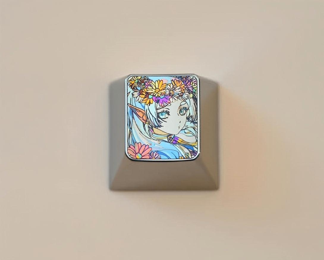 Frieren: Beyond Journey's End Titanium Alloy Colorful Flower Crown Keycaps - Custom Mechanical Keyboard Keycaps for Anime Fans, Gaming & Typing Enthusiasts