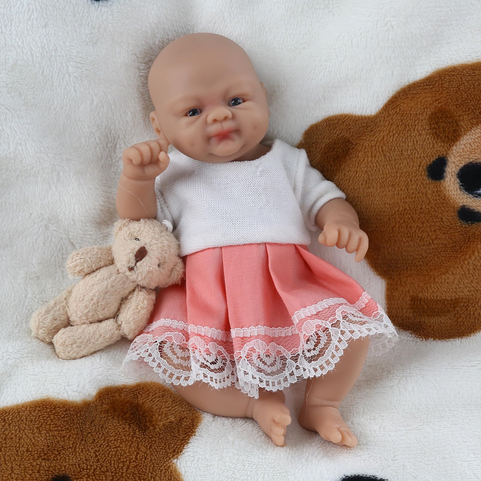 **IVITA 7 Inch Mini Reborn Baby Doll - Lifelike Solid Silicone Full Body Doll for Stress Relief, Kids & Collectors - Perfect Gift for Girls, Playtime & Display**