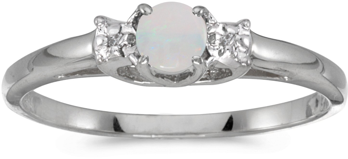 14K White Gold Round Opal and Diamond Ring for Women - Elegant Birthstone Jewelry for Engagement, Anniversary & Special Occasions
