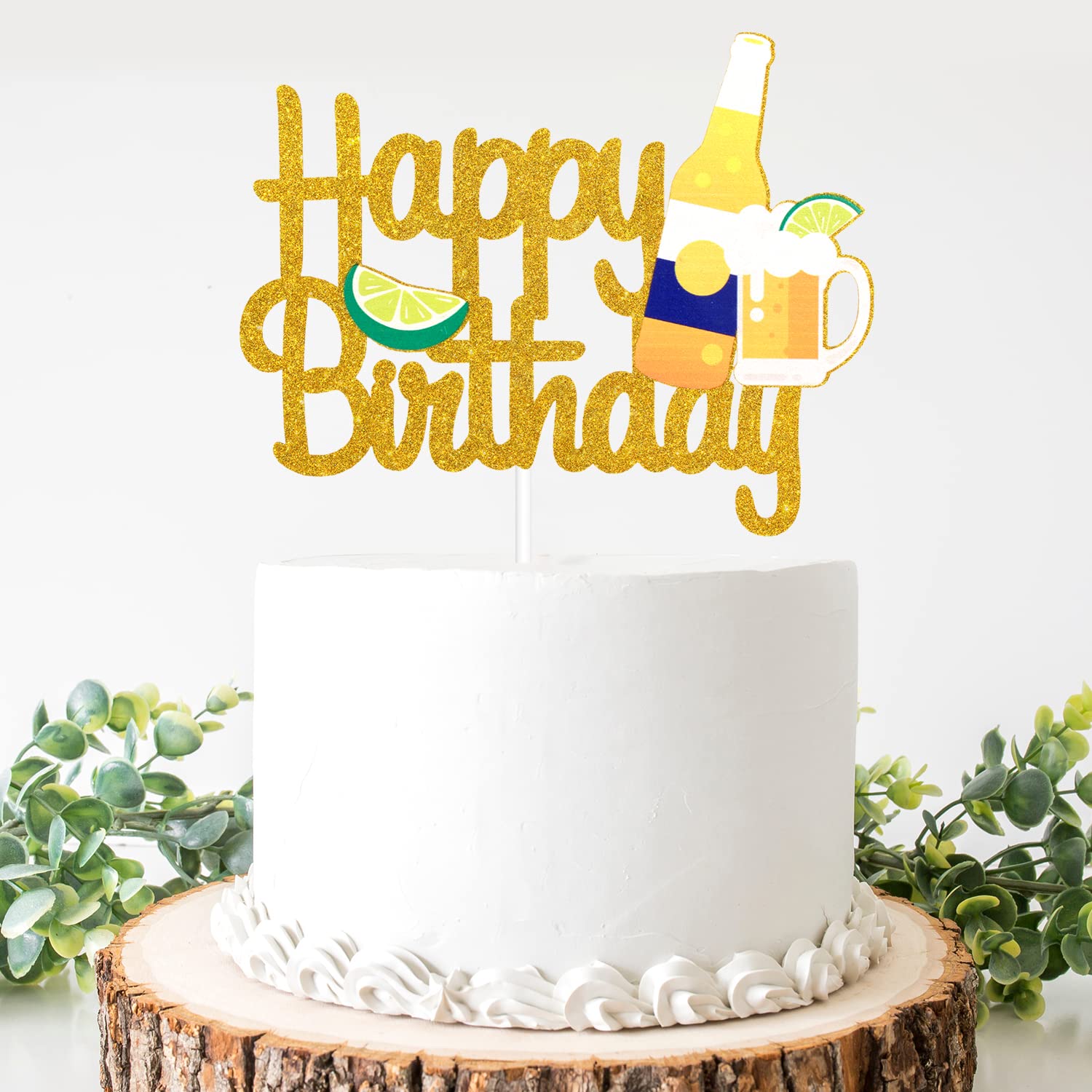 Happy Birthday Beer Cake Topper - Cheers to 30th 40th 50th Birthday Party Decor - Summer Hawaii Luau BBQ Beer Themed Celebration - Perfect for Beach Parties, Barbecues & Tropical Birthday Decorations
