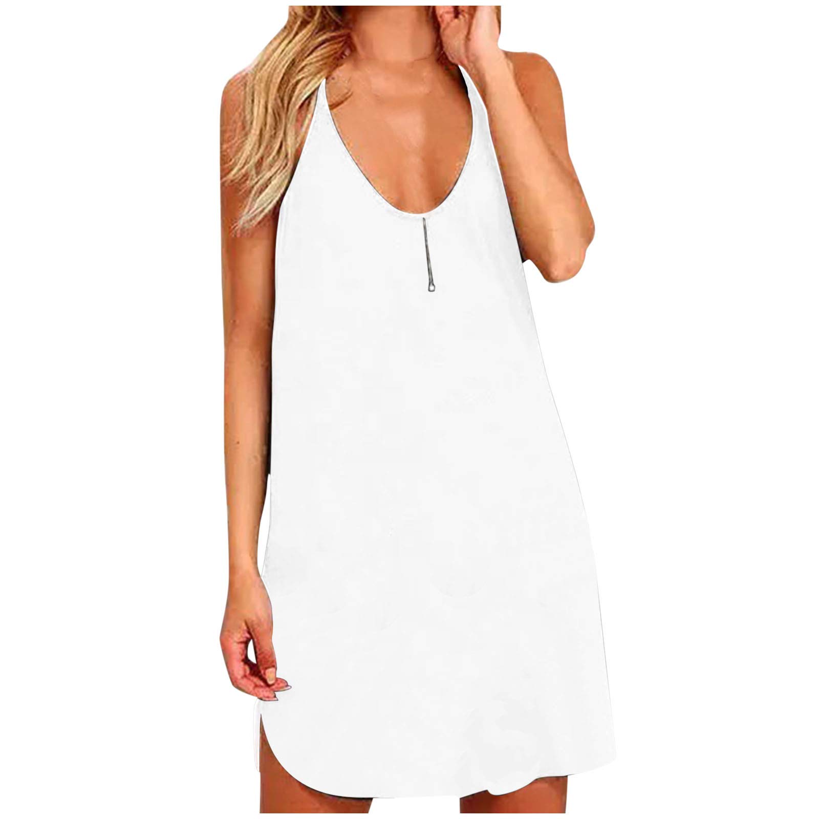 JOFOW Women's Summer Sleeveless Open Back Sunflower Print Slip Dress - Casual Hollow Camisole for Beach, Vacation & Date Night Outfits