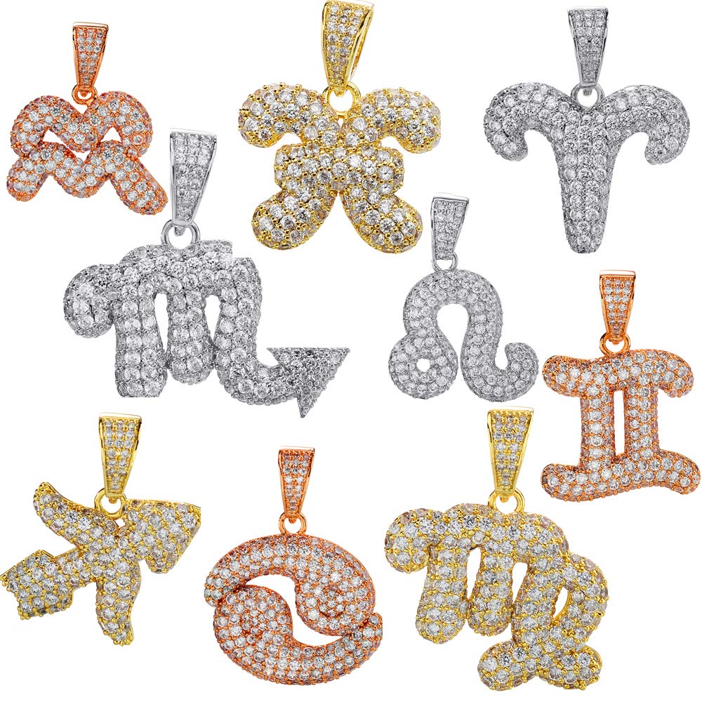 HarlemBling 925 Sterling Silver Zodiac Sign Pendant Necklace for Men & Women - Real Solid Silver Iced Jewelry - Perfect for Birthdays, Gifts & Astrology Fashion
