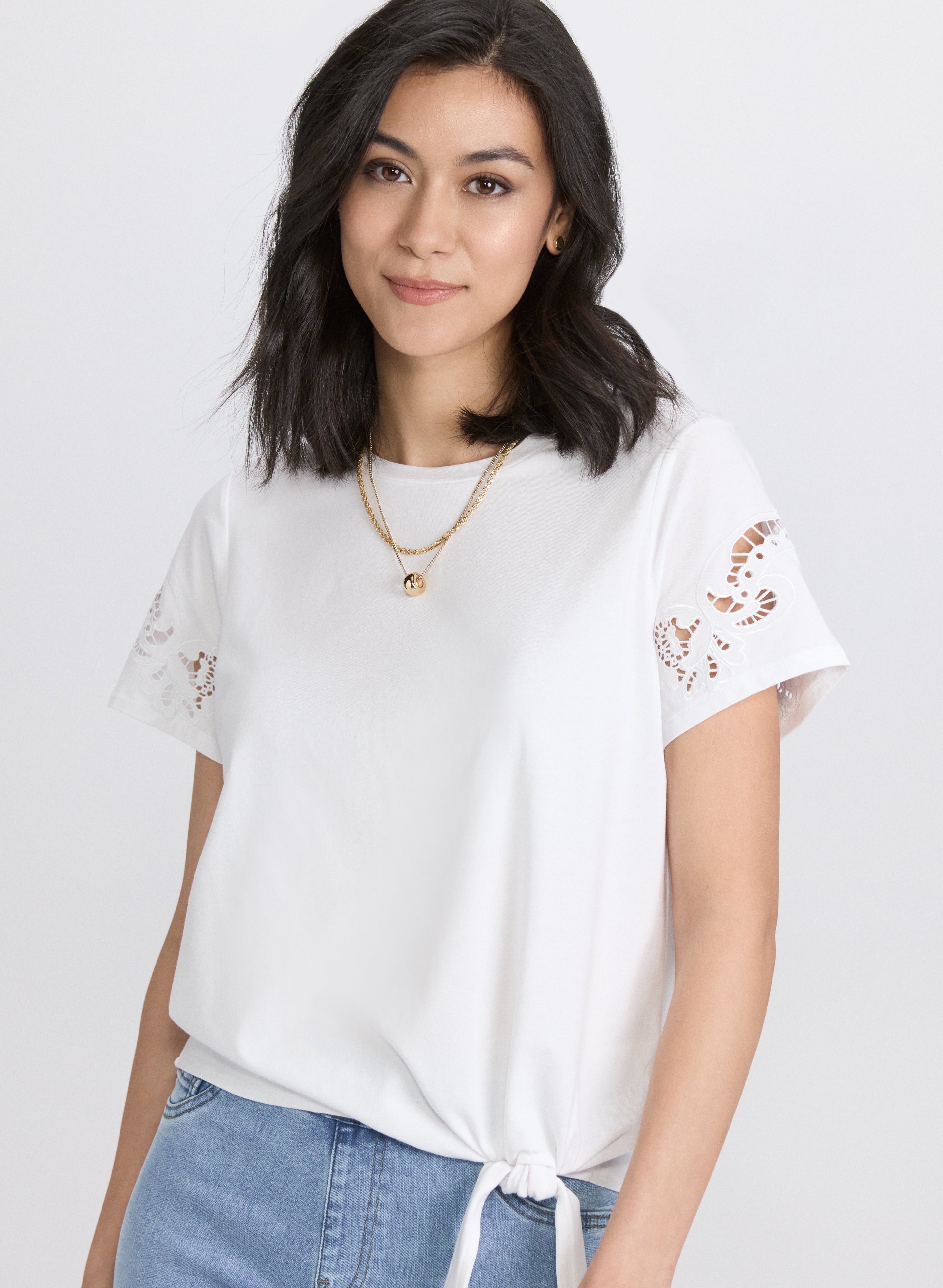 Embroidered Stretch Cotton T-Shirt for Women - Soft Comfortable Casual Tee - Perfect for Everyday Wear, Workouts & Outings