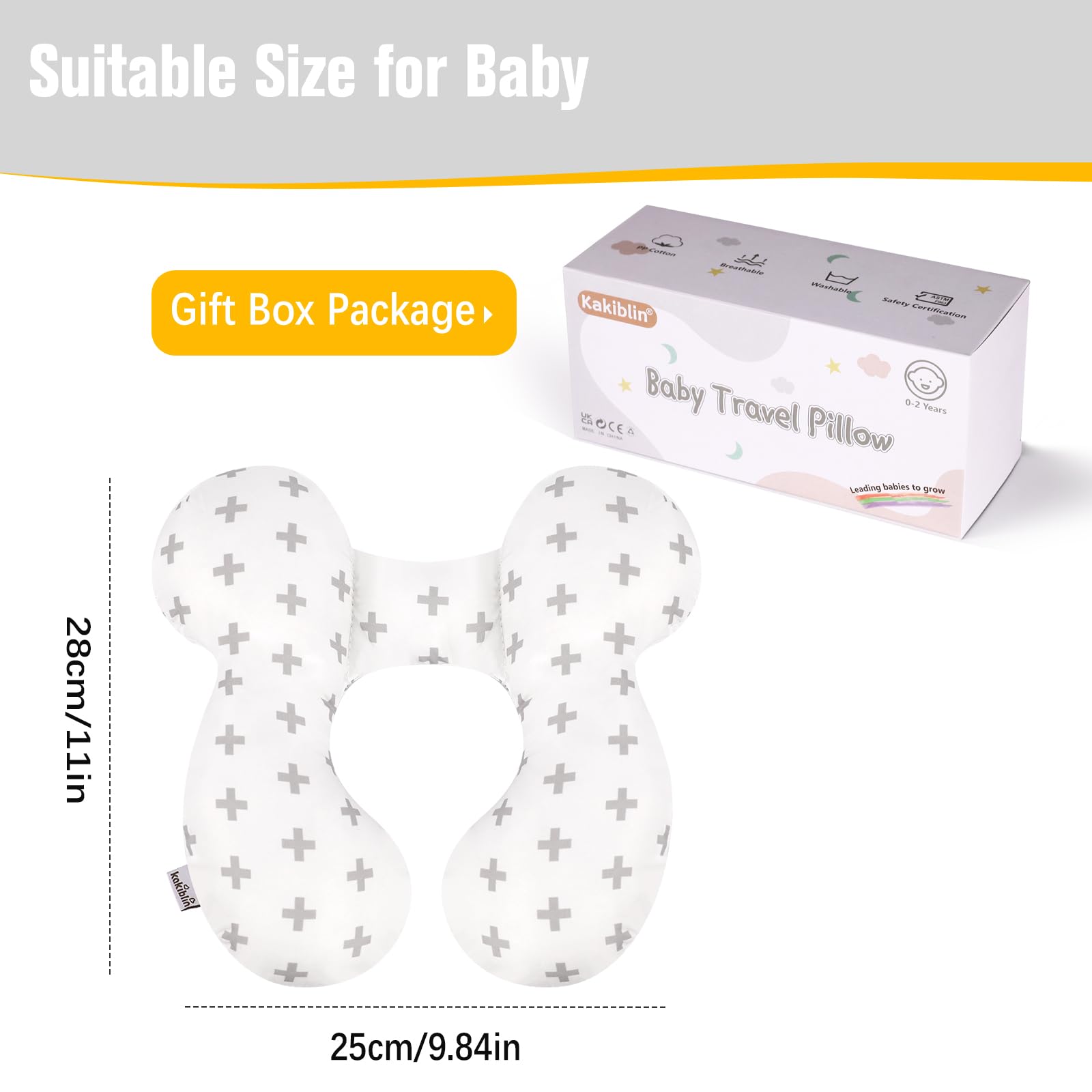KAKIBLIN Baby Travel Pillow - Upgraded Neck Support Pillow for Car Seat & Stroller - Soft Head Support Cushion for Toddlers & Infants - Perfect for Road Trips, Airplane Travel & Daily Use (Twig)