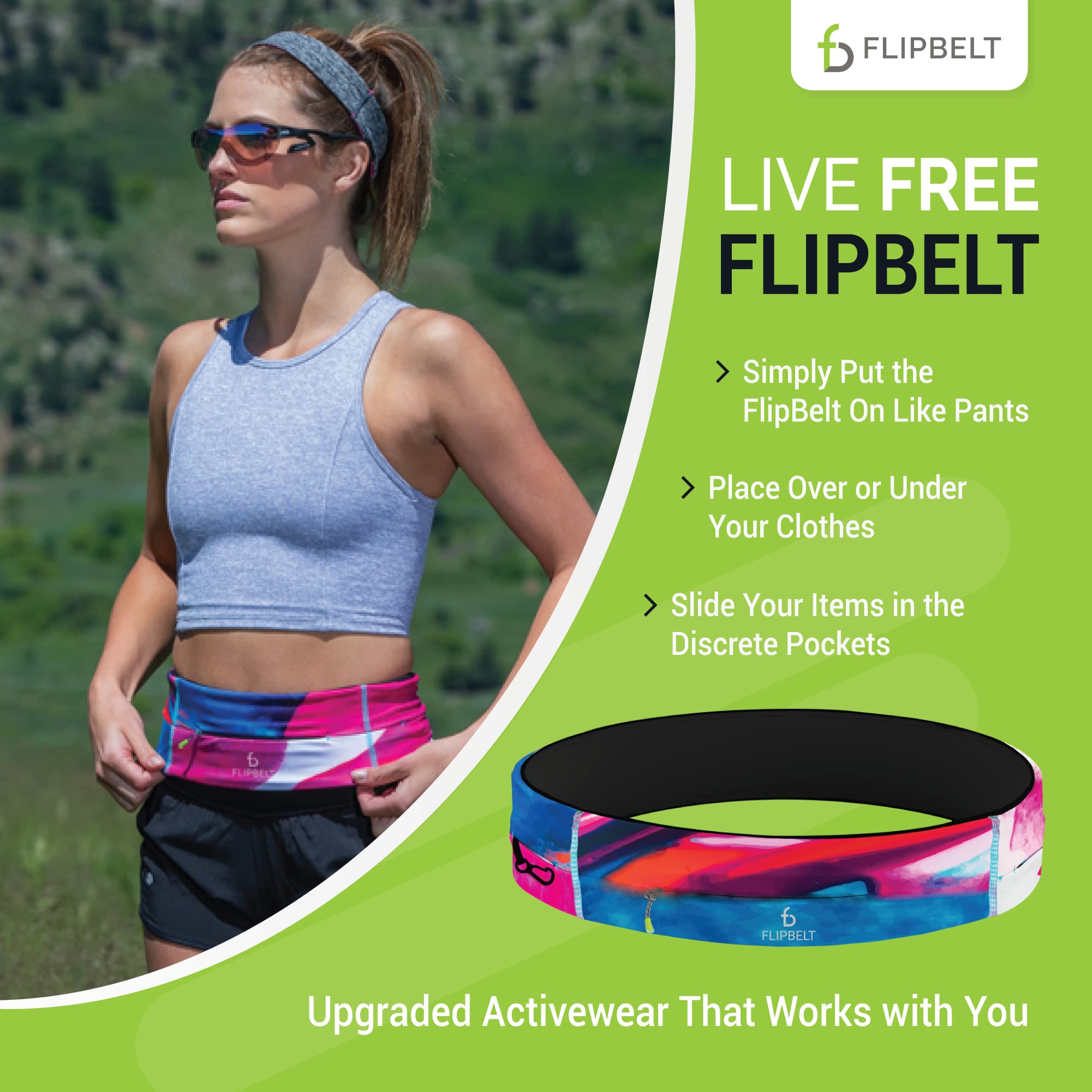 FlipBelt Zipper Running Belt - Adjustable Waist Pack for Fitness, Jogging & Hiking | Hands-Free Phone Holder & Storage for Keys, Cards & Essentials | Perfect for Gym, Travel & Outdoor Activities