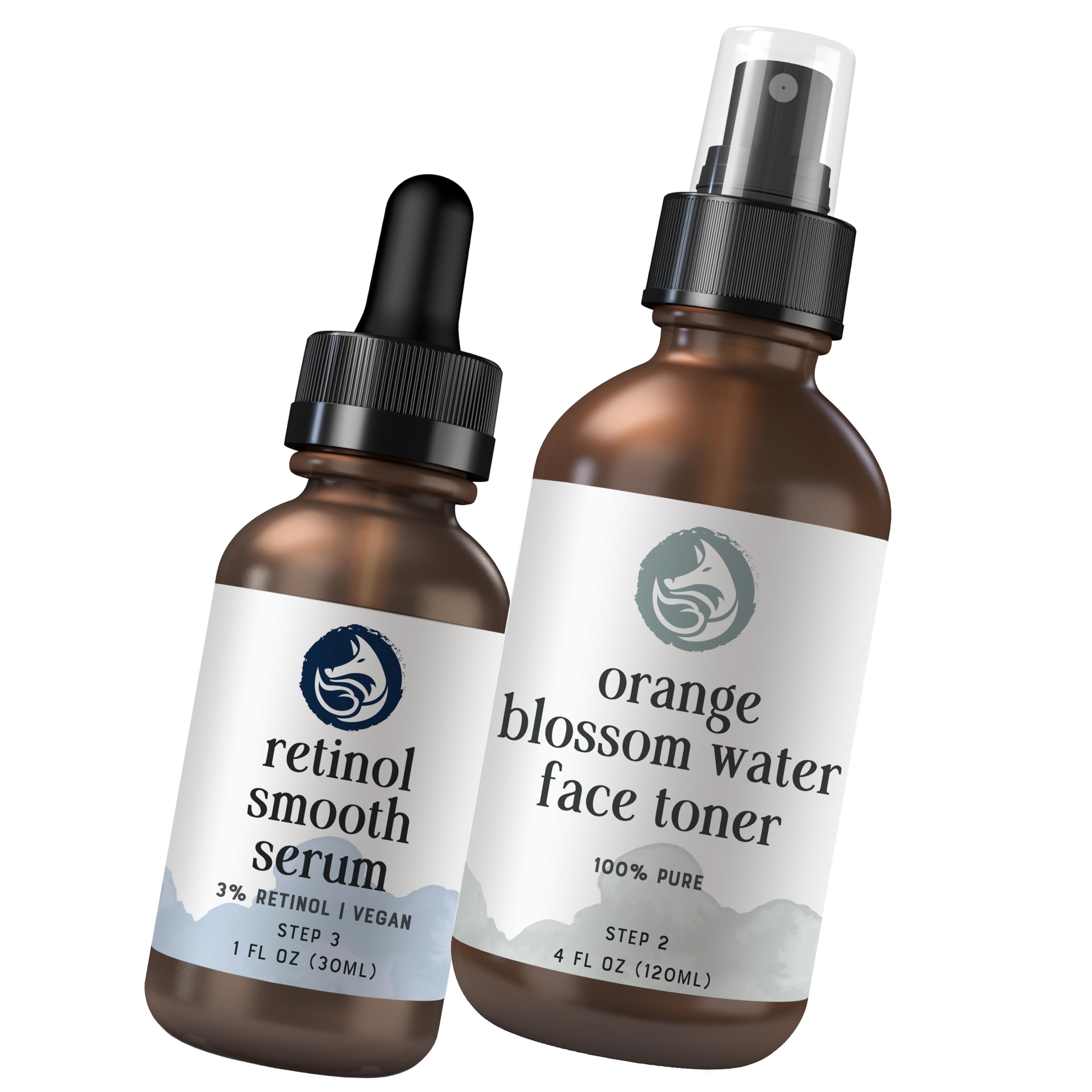 Best Retinol Face Serum & Orange Blossom Toner Set - Anti-Aging Skincare Duo for Glowing Skin | Day & Night Routine, Dry & Oily Skin Care