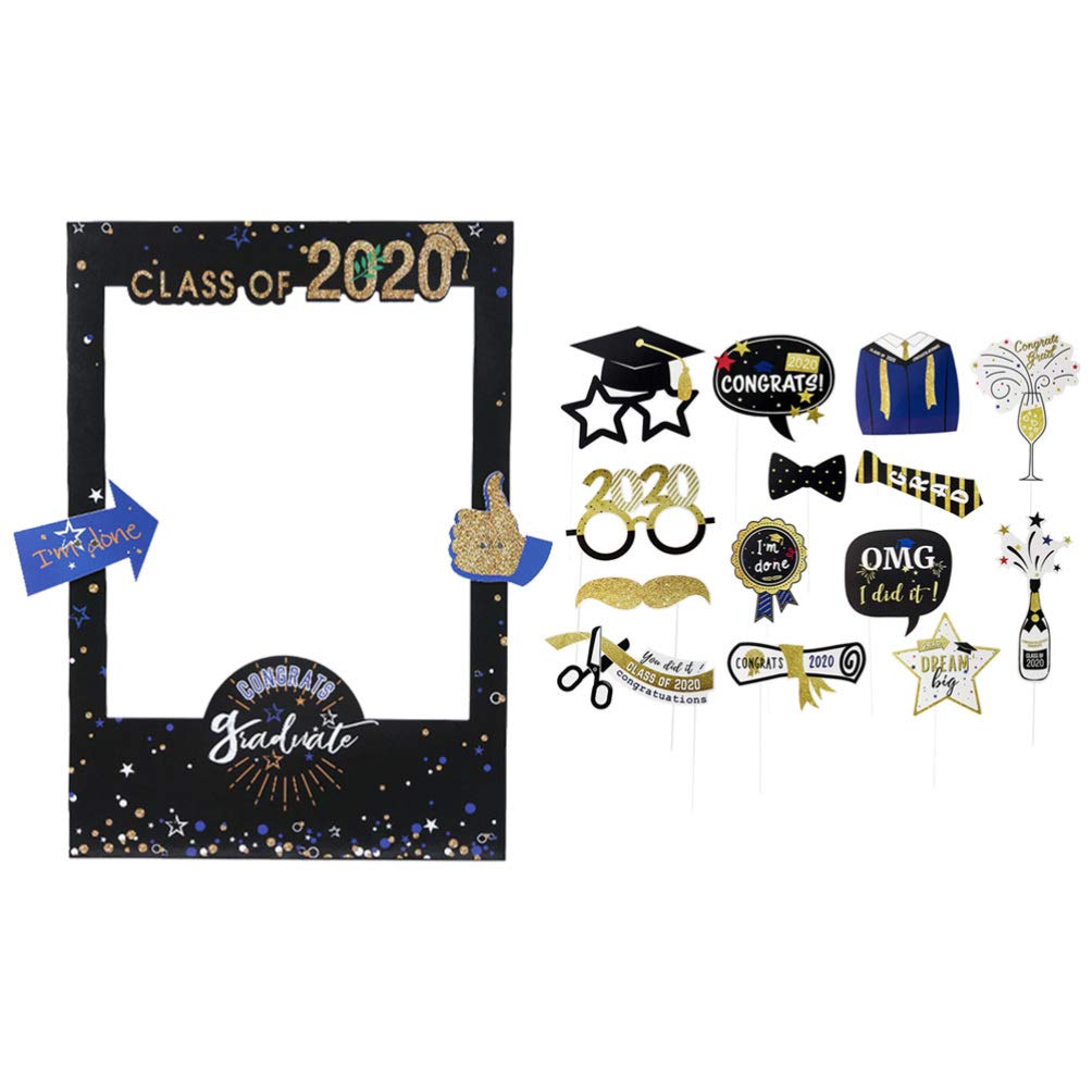 Amosfun Class of 2020 Graduation Photo Props - Selfie Picture Frame & Photo Booth Decor for High School & College Graduation Parties, Prom Decorations | Perfect for Graduation Ceremonies, Yearbook Photos & Celebration Memories
